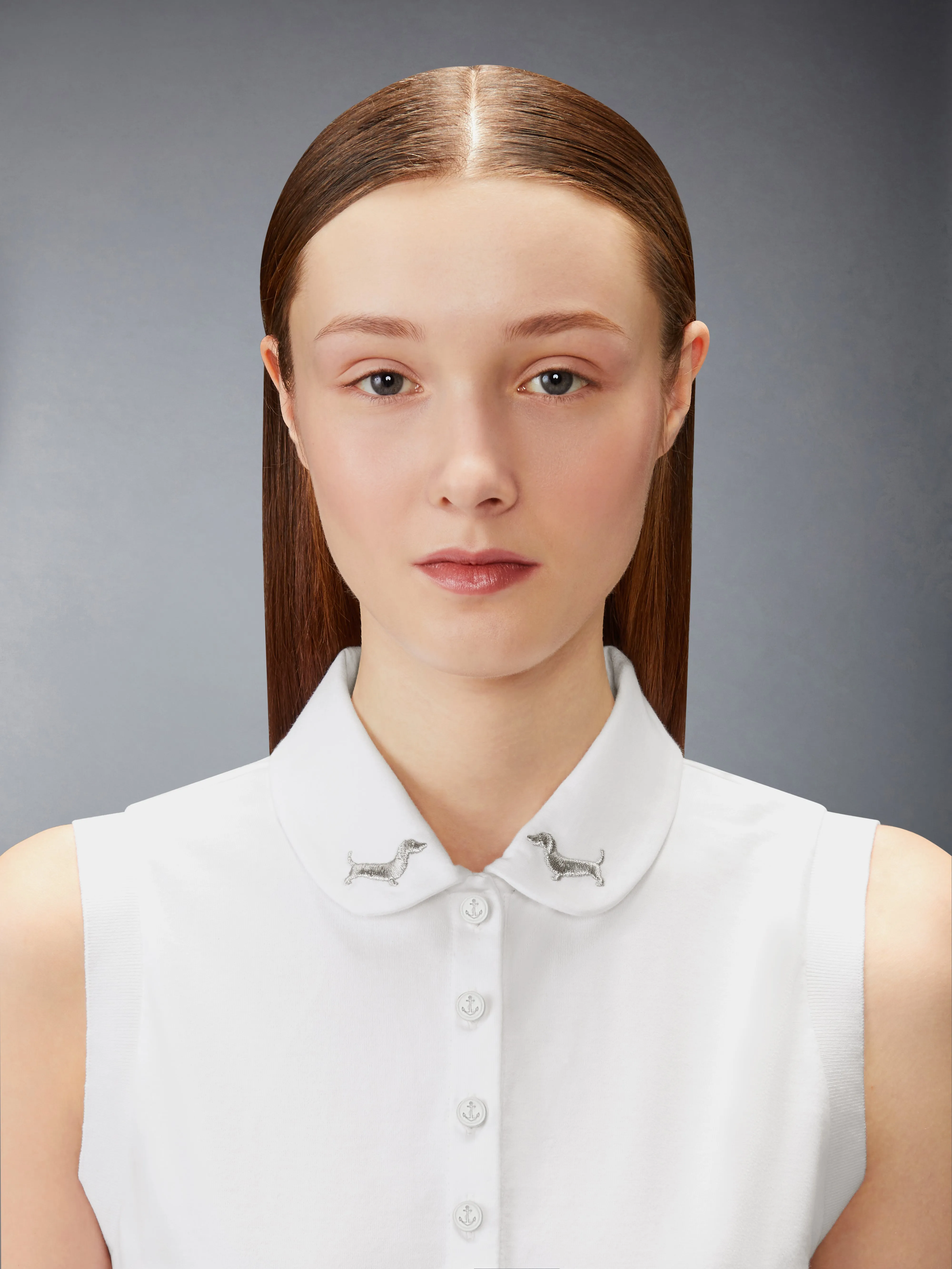 JERSEY EMBROIDERY SLEEVELESS POLO sold by Thom Browne