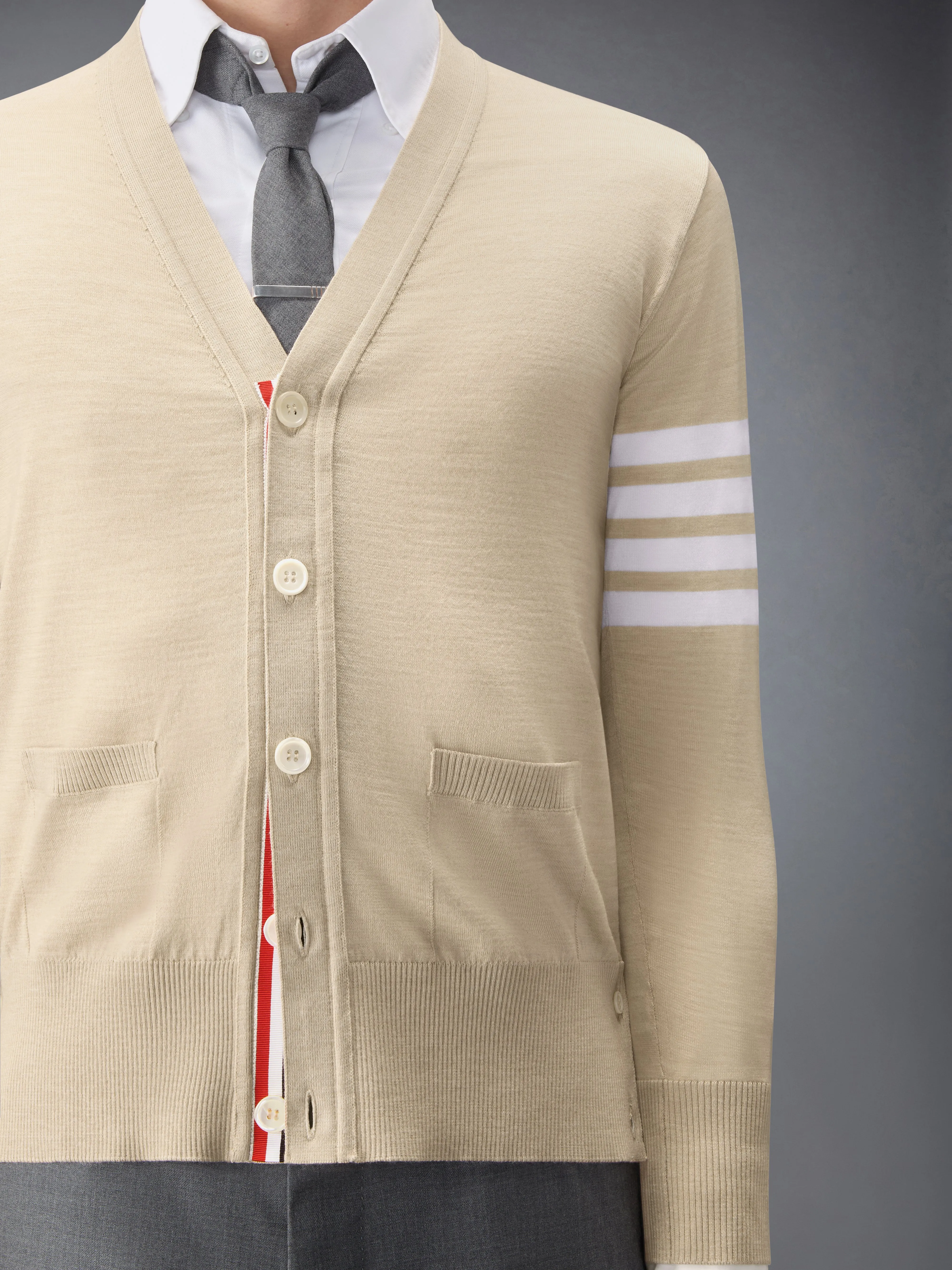MERINO WOOL 4-BAR CLASSIC V-NECK CARDIGAN sold by Thom Browne product image thumbnail 5