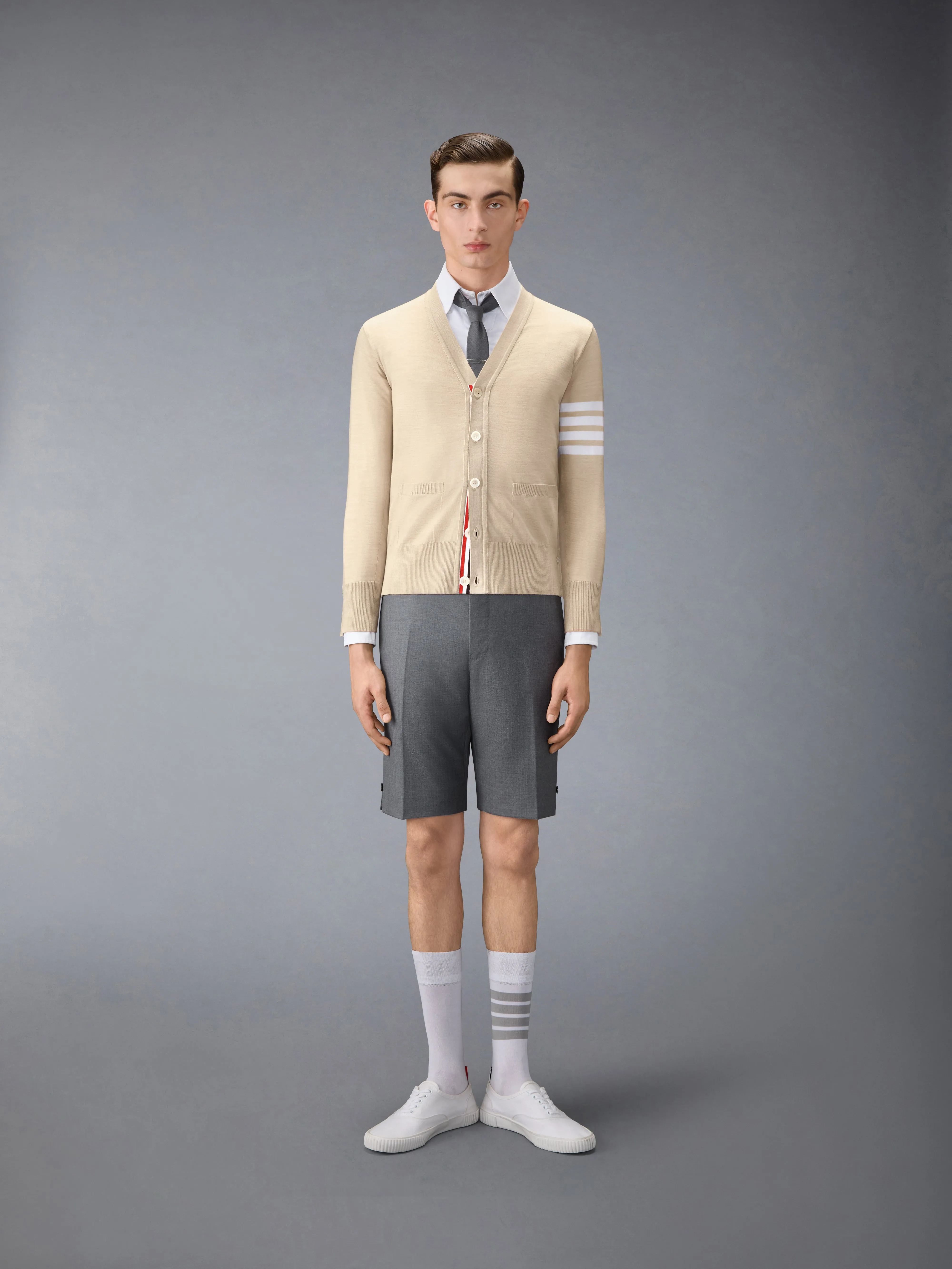 MERINO WOOL 4-BAR CLASSIC V-NECK CARDIGAN sold by Thom Browne product image thumbnail 3