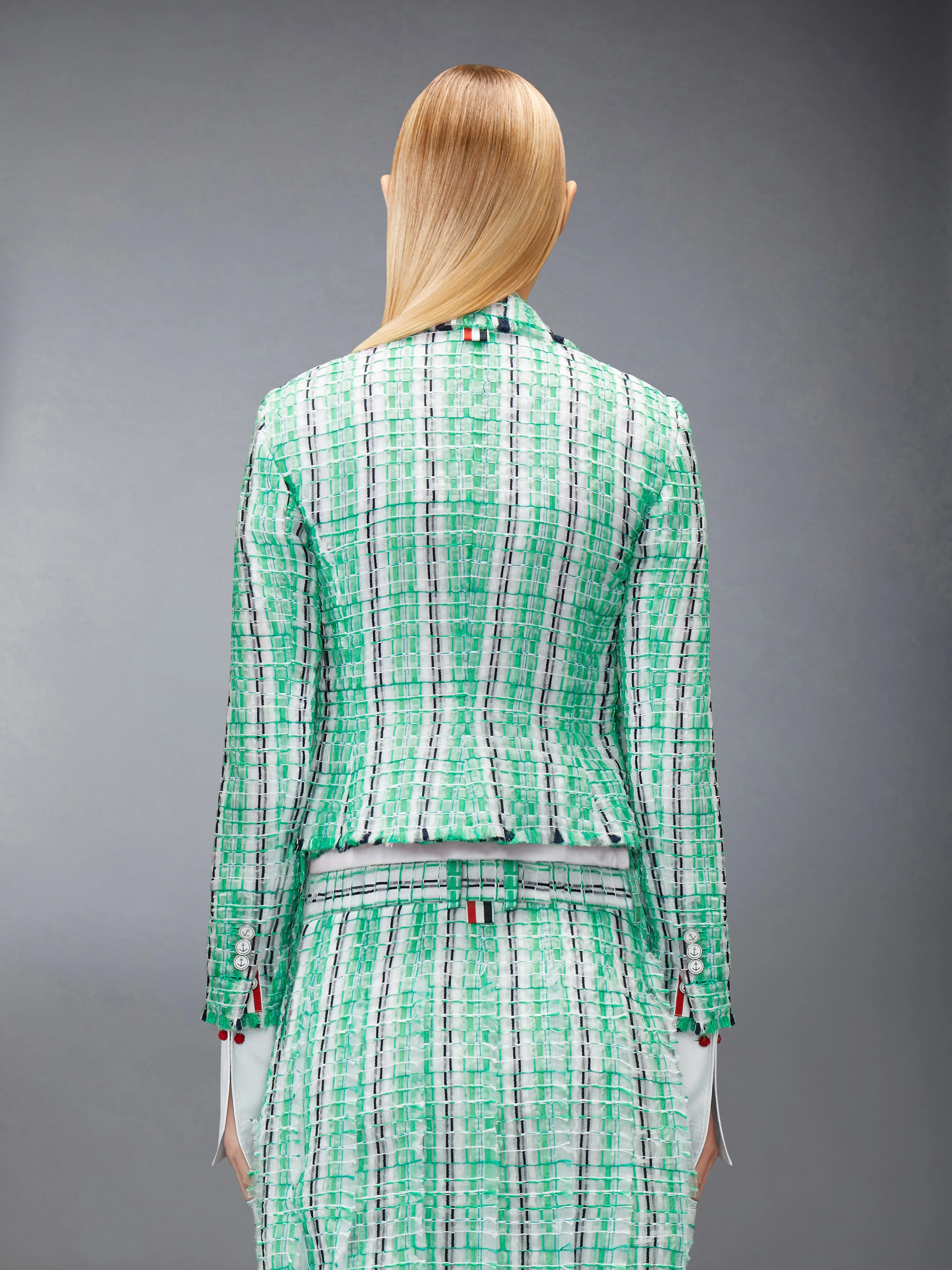 STRIPED SHEER TWEED CROPPED JACKET sold by Thom Browne product image thumbnail 2