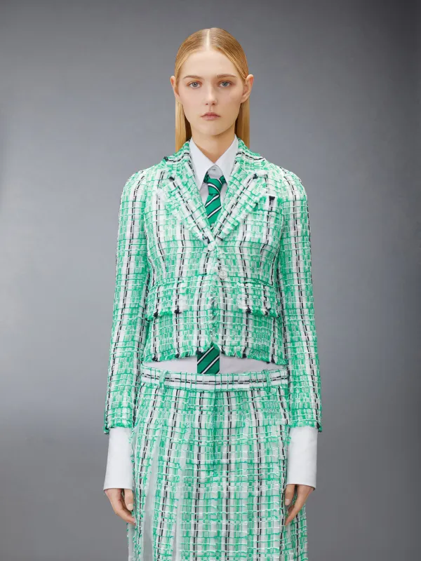 STRIPED SHEER TWEED CROPPED JACKET made by Thom Browne