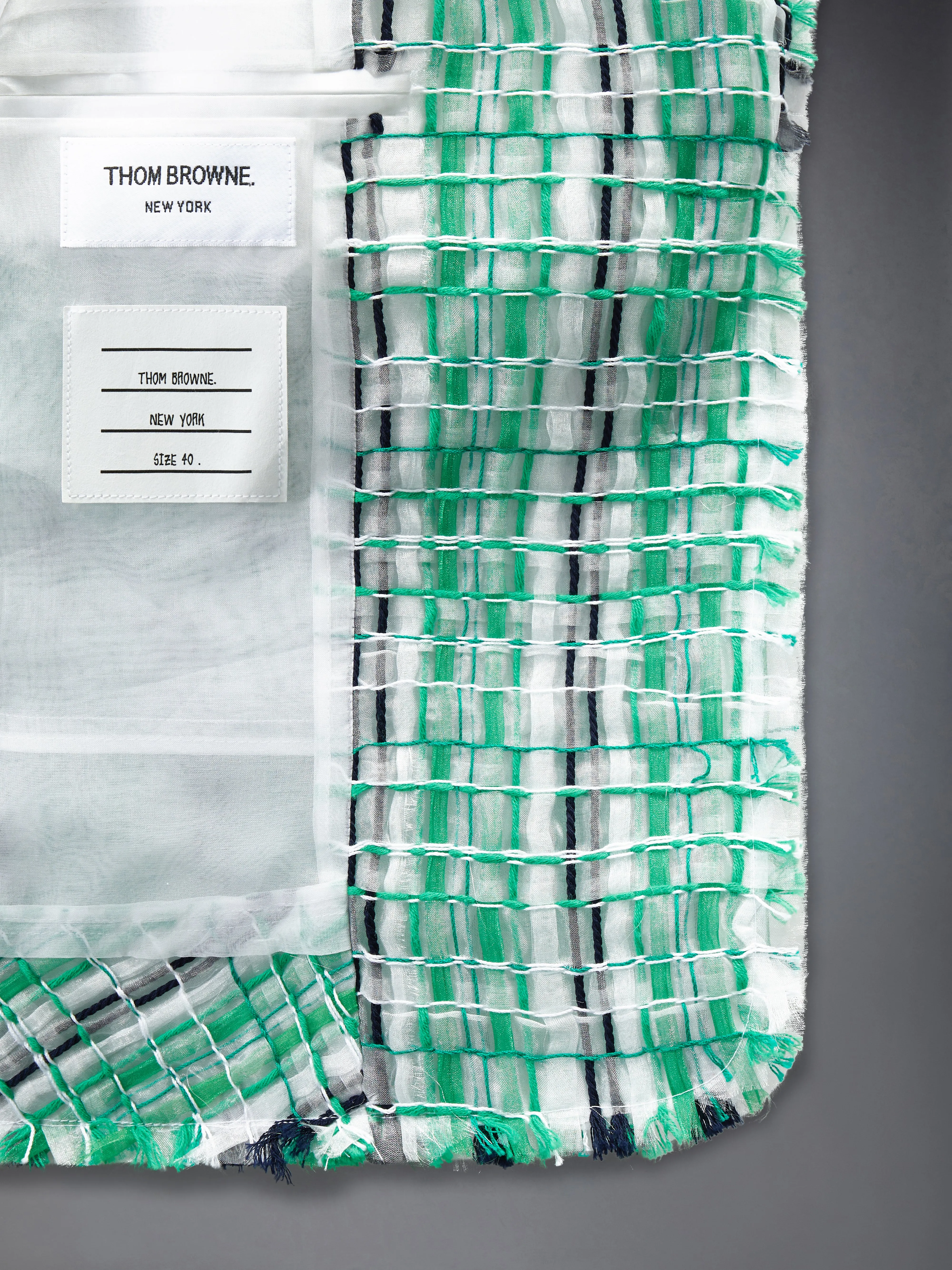 STRIPED SHEER TWEED CROPPED JACKET sold by Thom Browne product image thumbnail 5