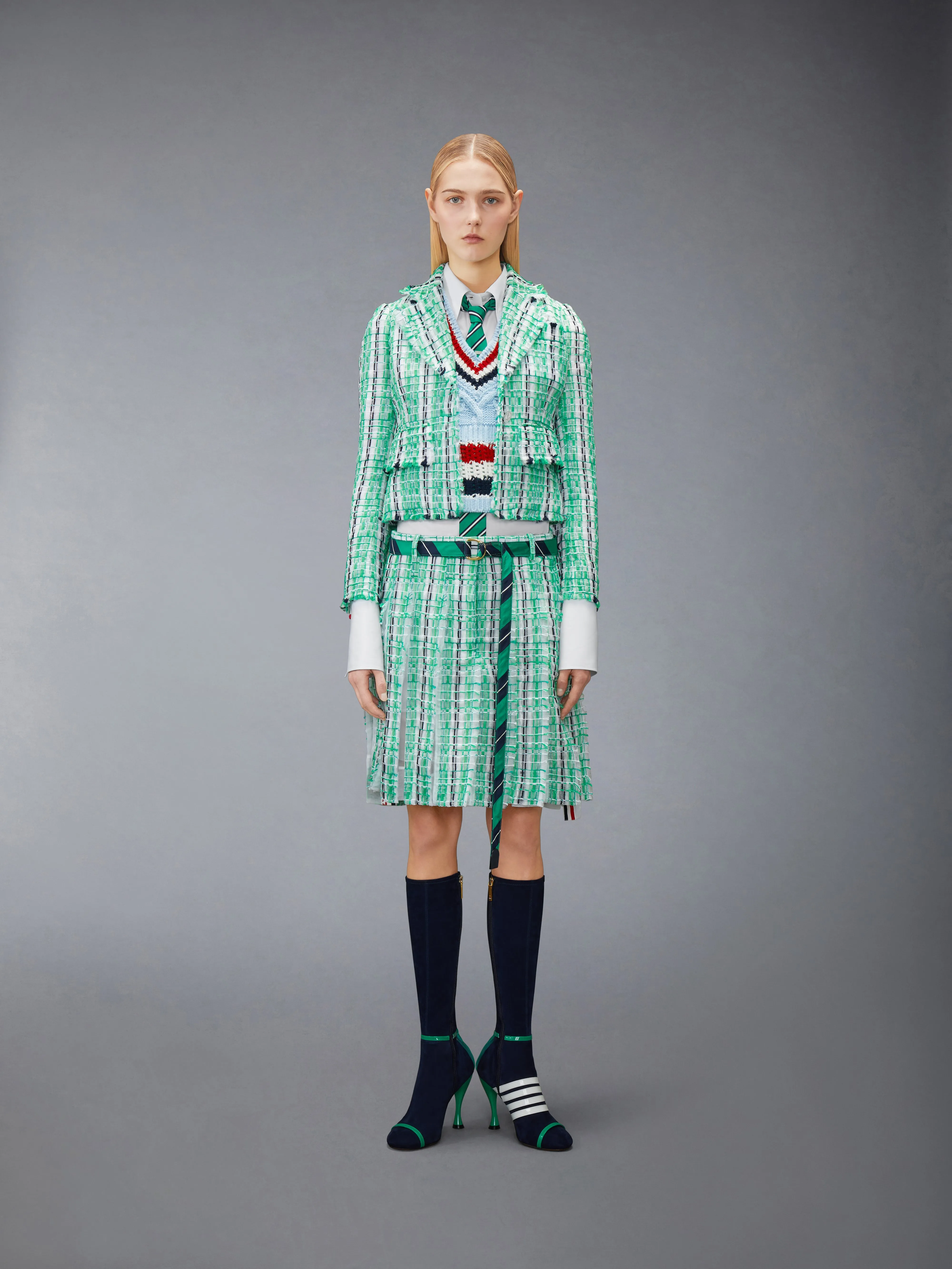 STRIPED SHEER TWEED CROPPED JACKET sold by Thom Browne product image thumbnail 3
