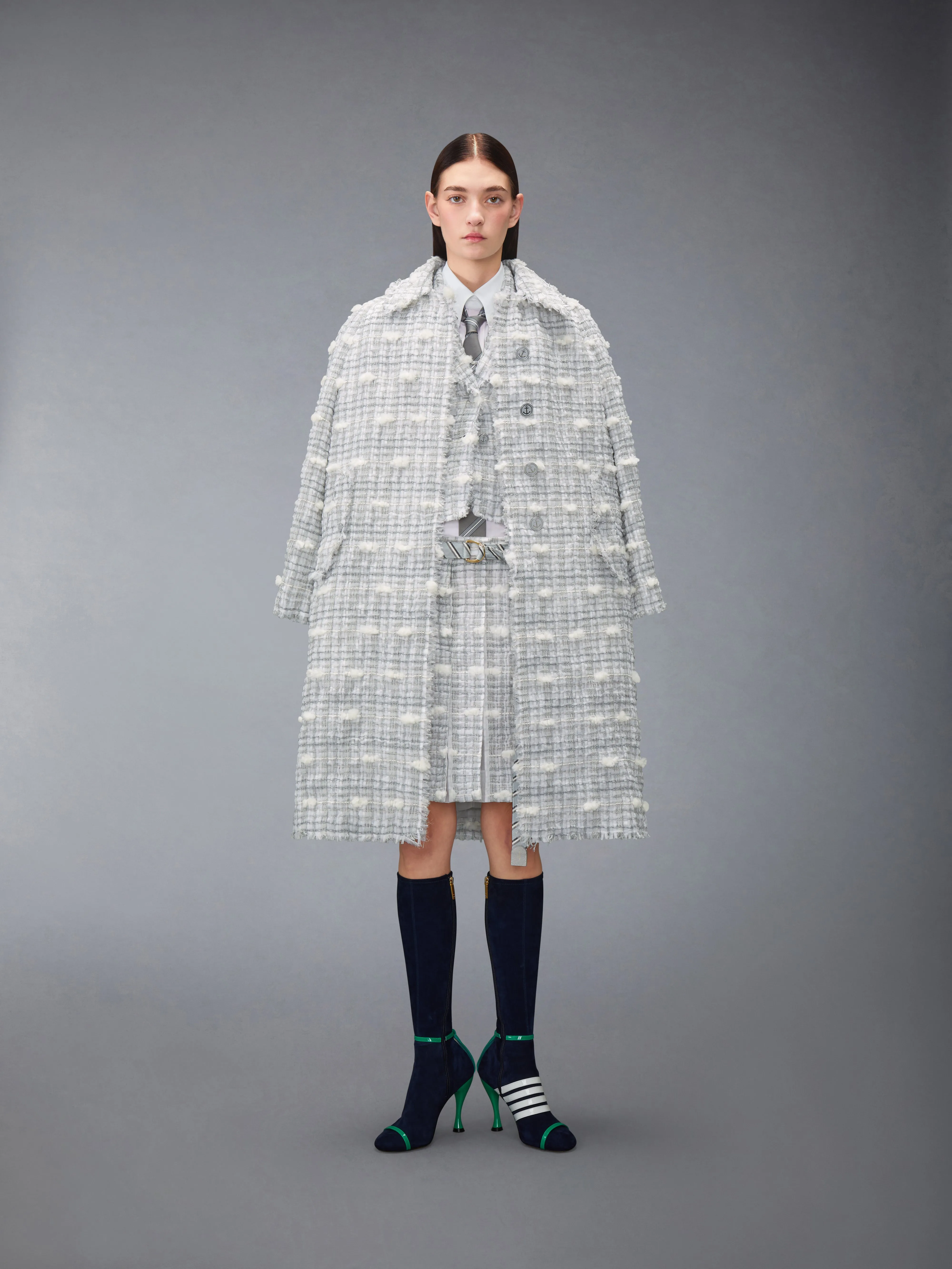 REPP STRIPE POUF TWEED CROPPED JACKET sold by Thom Browne product image thumbnail 3