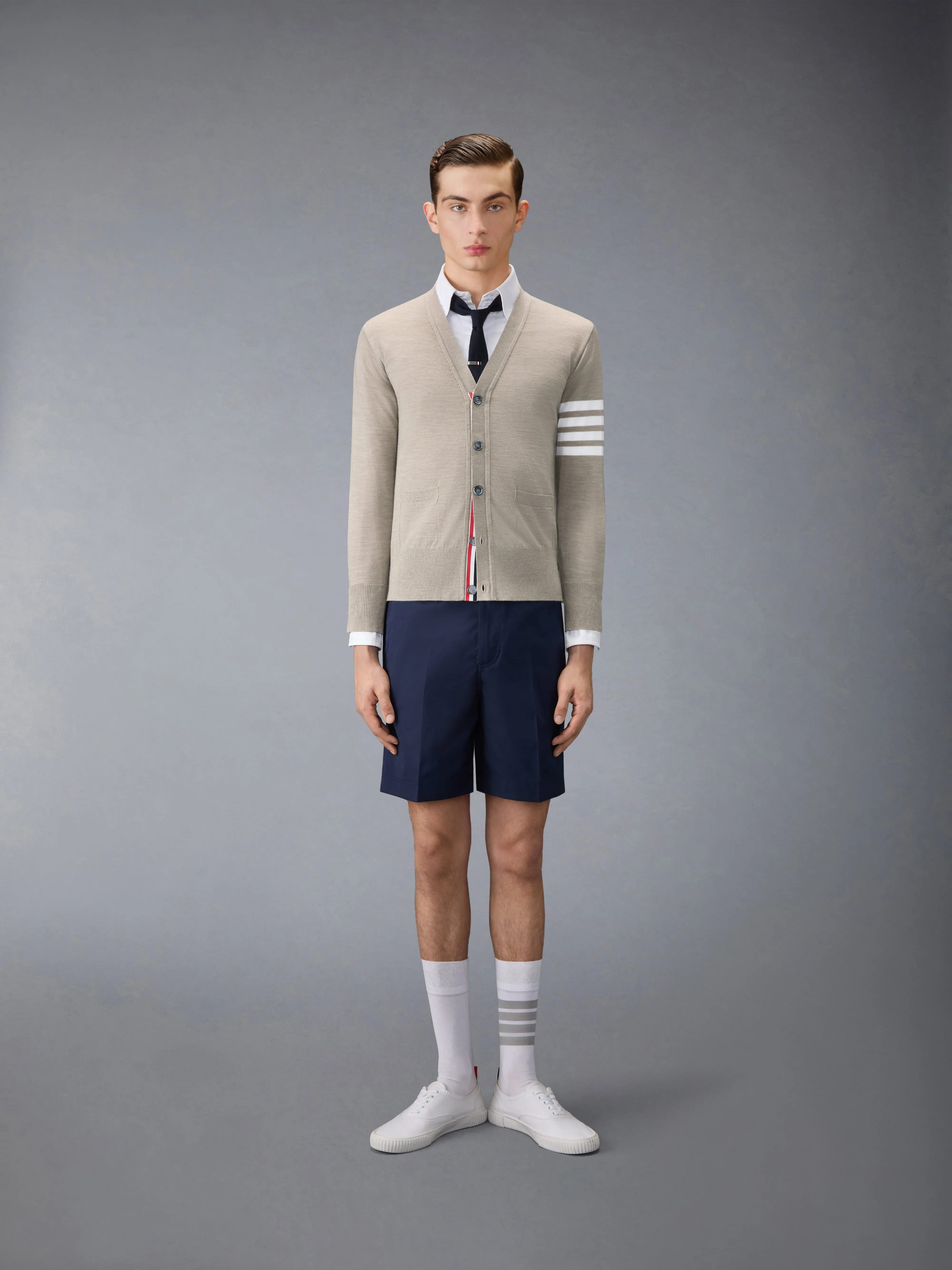 MERINO WOOL 4-BAR CLASSIC V-NECK CARDIGAN sold by Thom Browne product image thumbnail 3