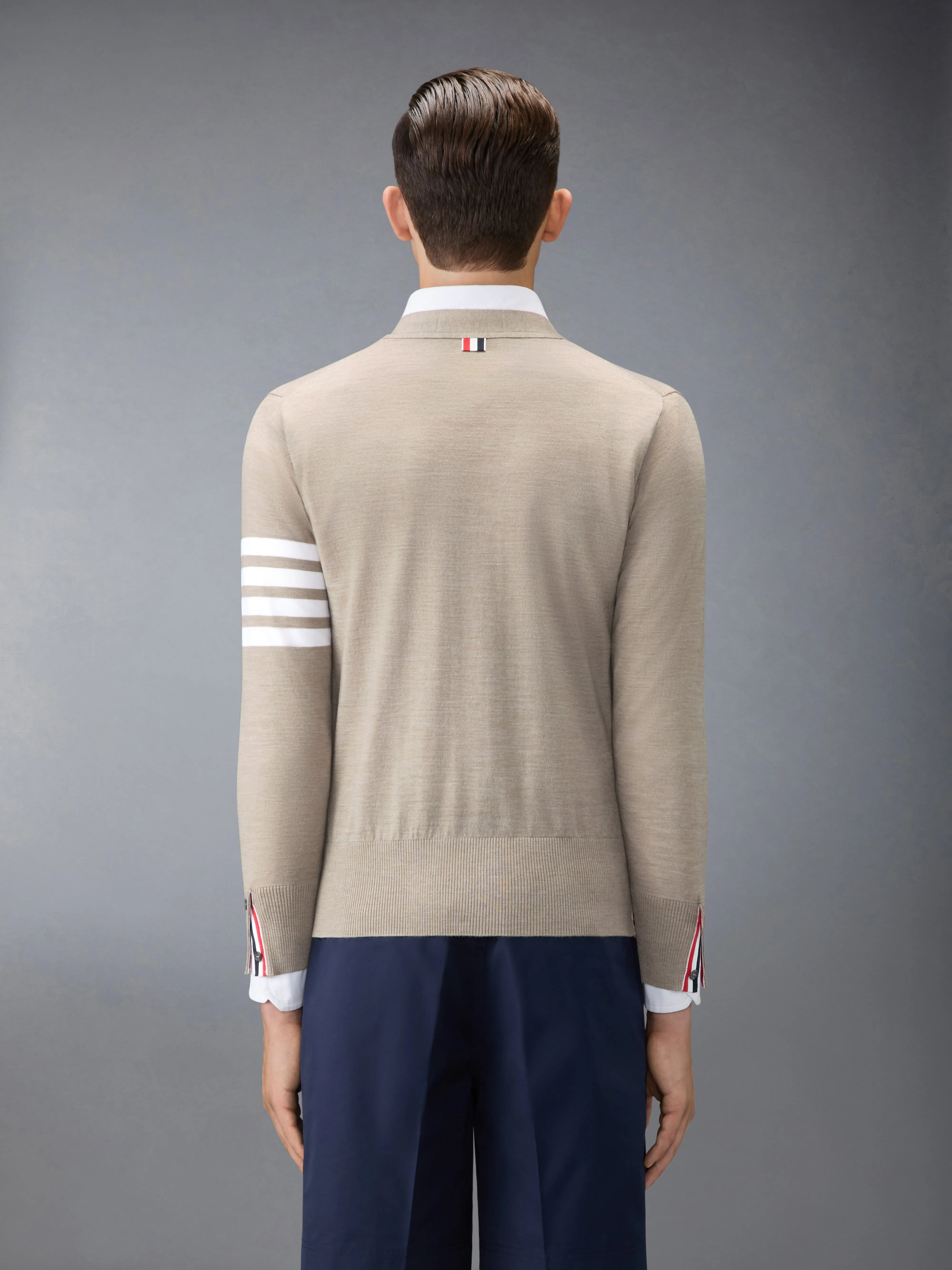 MERINO WOOL 4-BAR CLASSIC V-NECK CARDIGAN sold by Thom Browne product image thumbnail 2