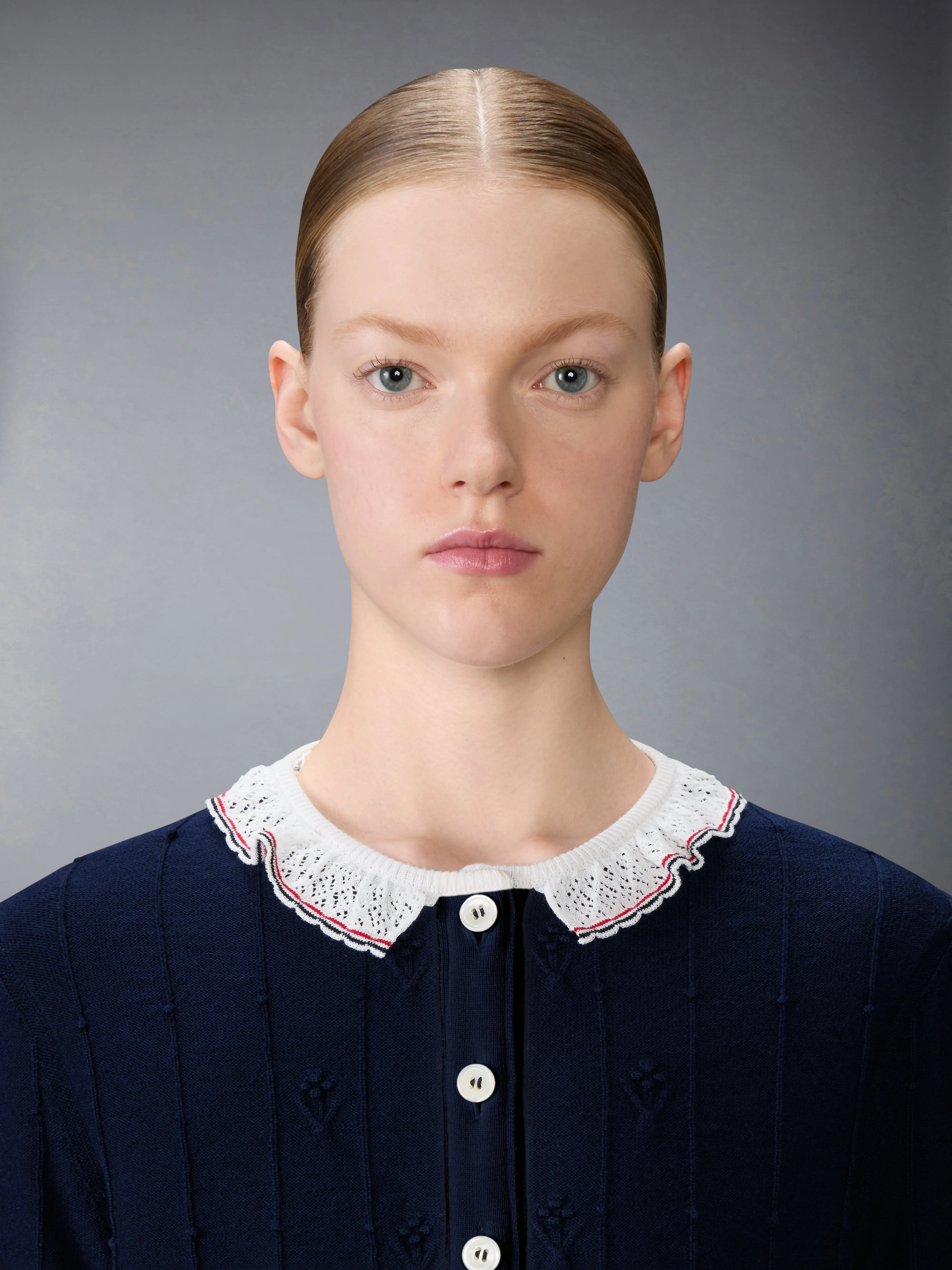 MERINO WOOL BOBBLE STITCH LACE TRIM CARDIGAN sold by Thom Browne product image thumbnail 5