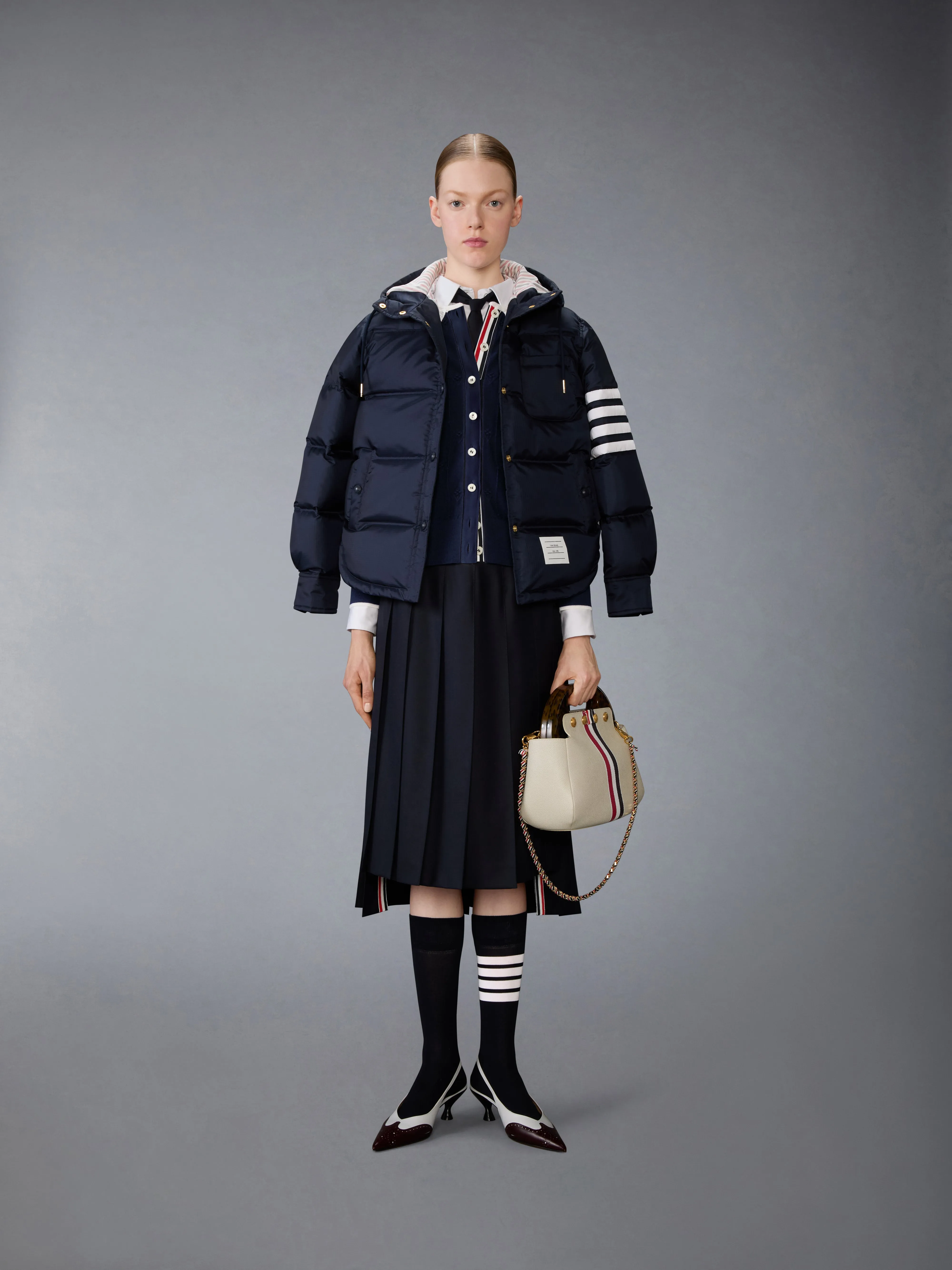 MERINO WOOL BOBBLE STITCH LACE TRIM CARDIGAN sold by Thom Browne product image thumbnail 3