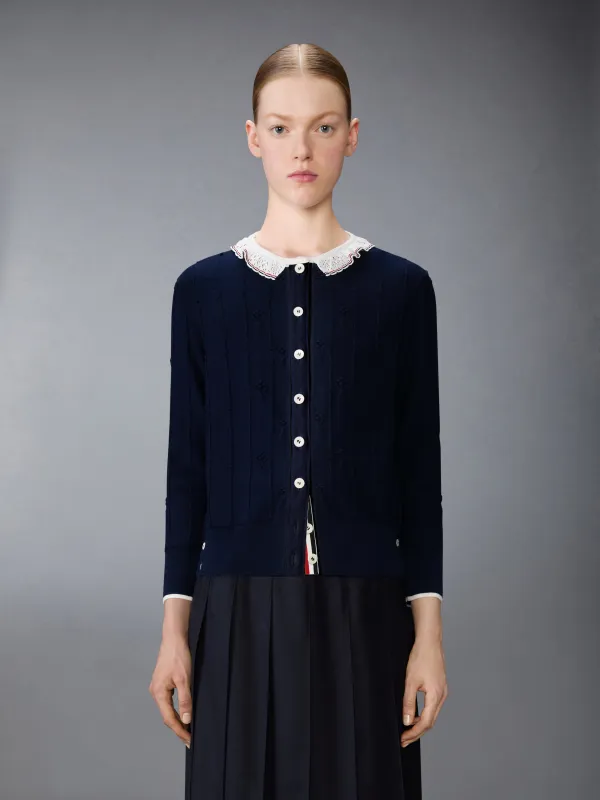 MERINO WOOL BOBBLE STITCH LACE TRIM CARDIGAN made by Thom Browne