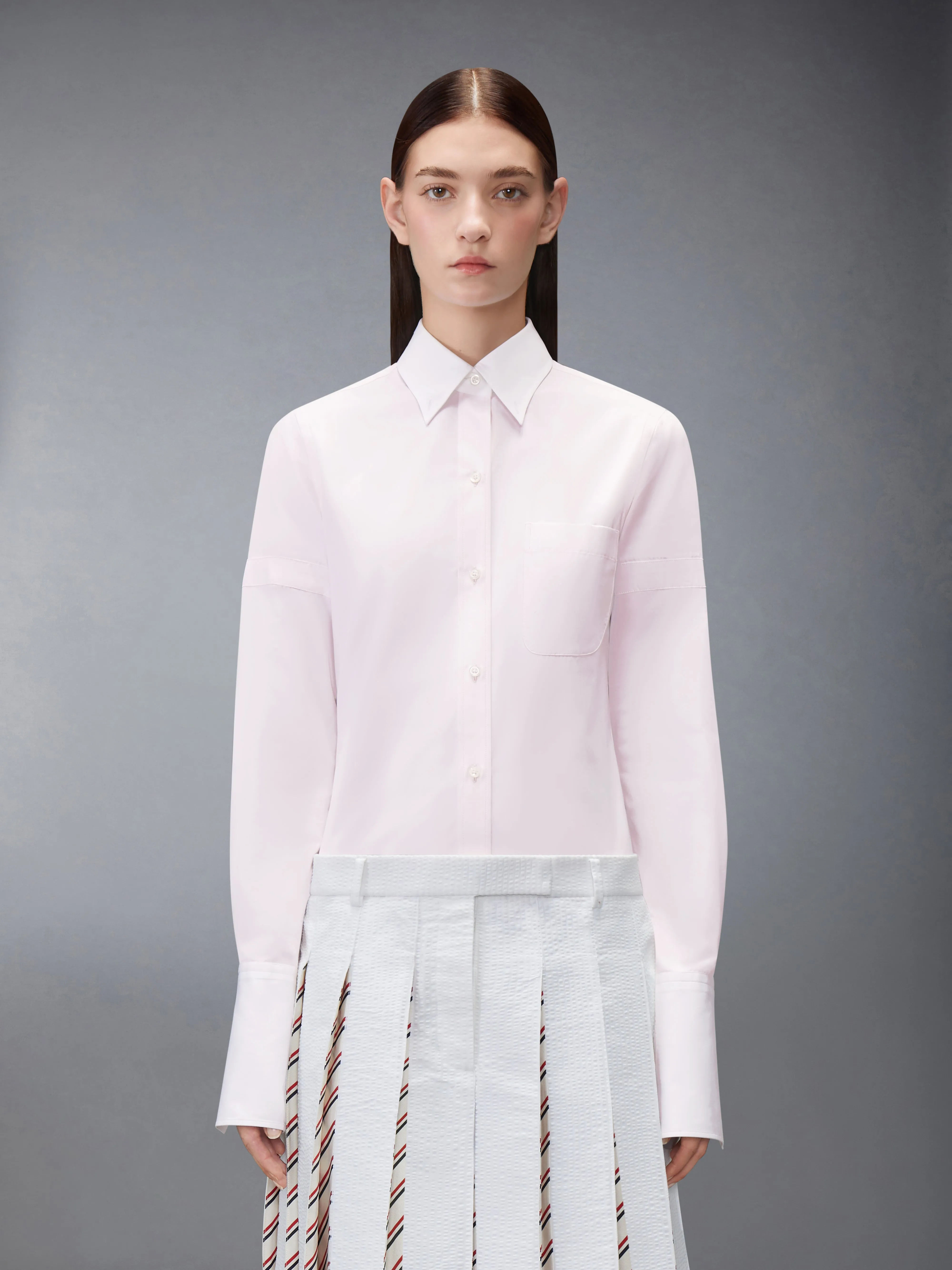 SOLID POPLIN ARMBAND FRENCH CUFF SHIRT sold by Thom Browne