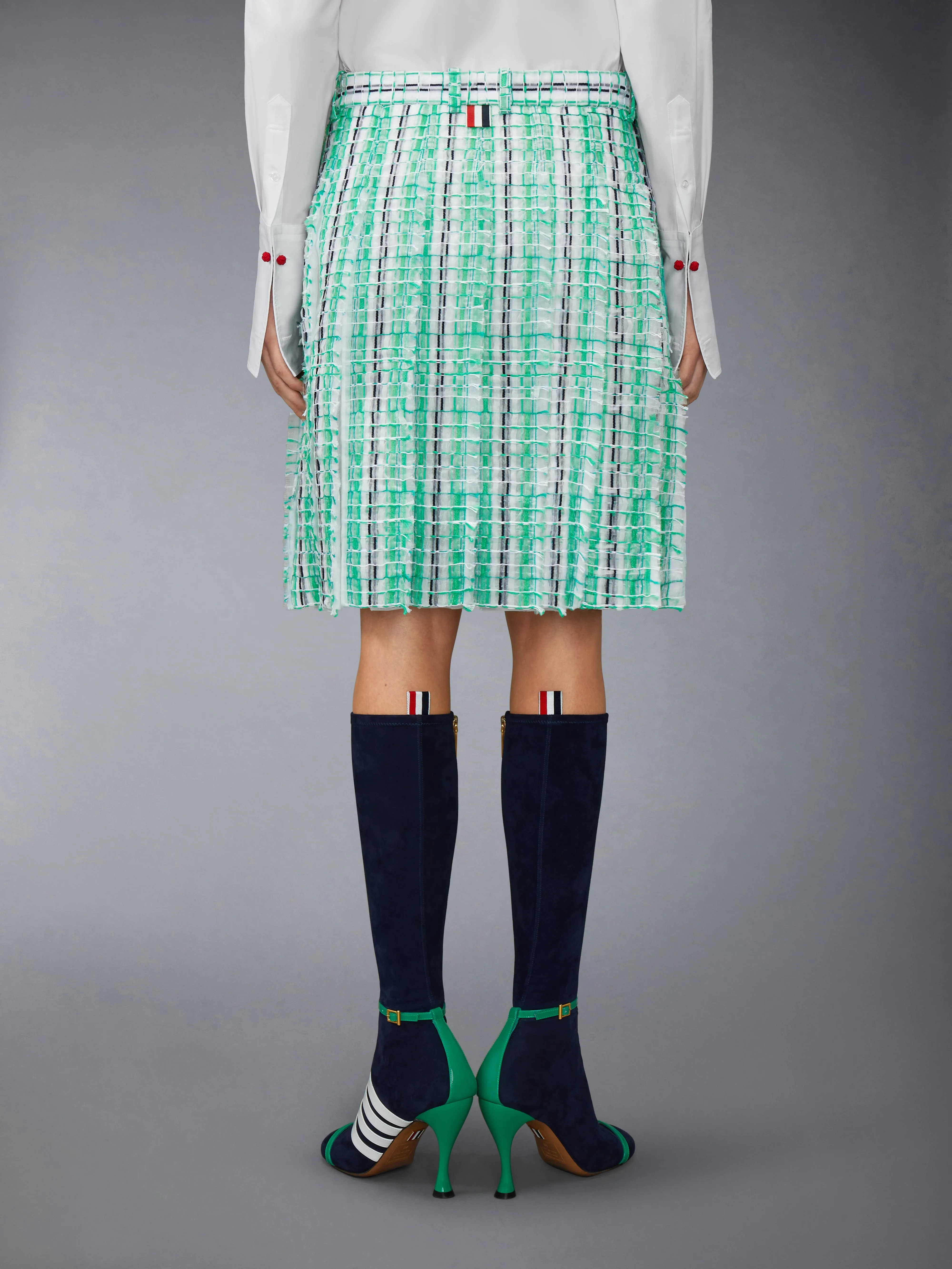 STRIPED SHEER TWEED LOW RISE PLEATED SKIRT sold by Thom Browne product image thumbnail 3