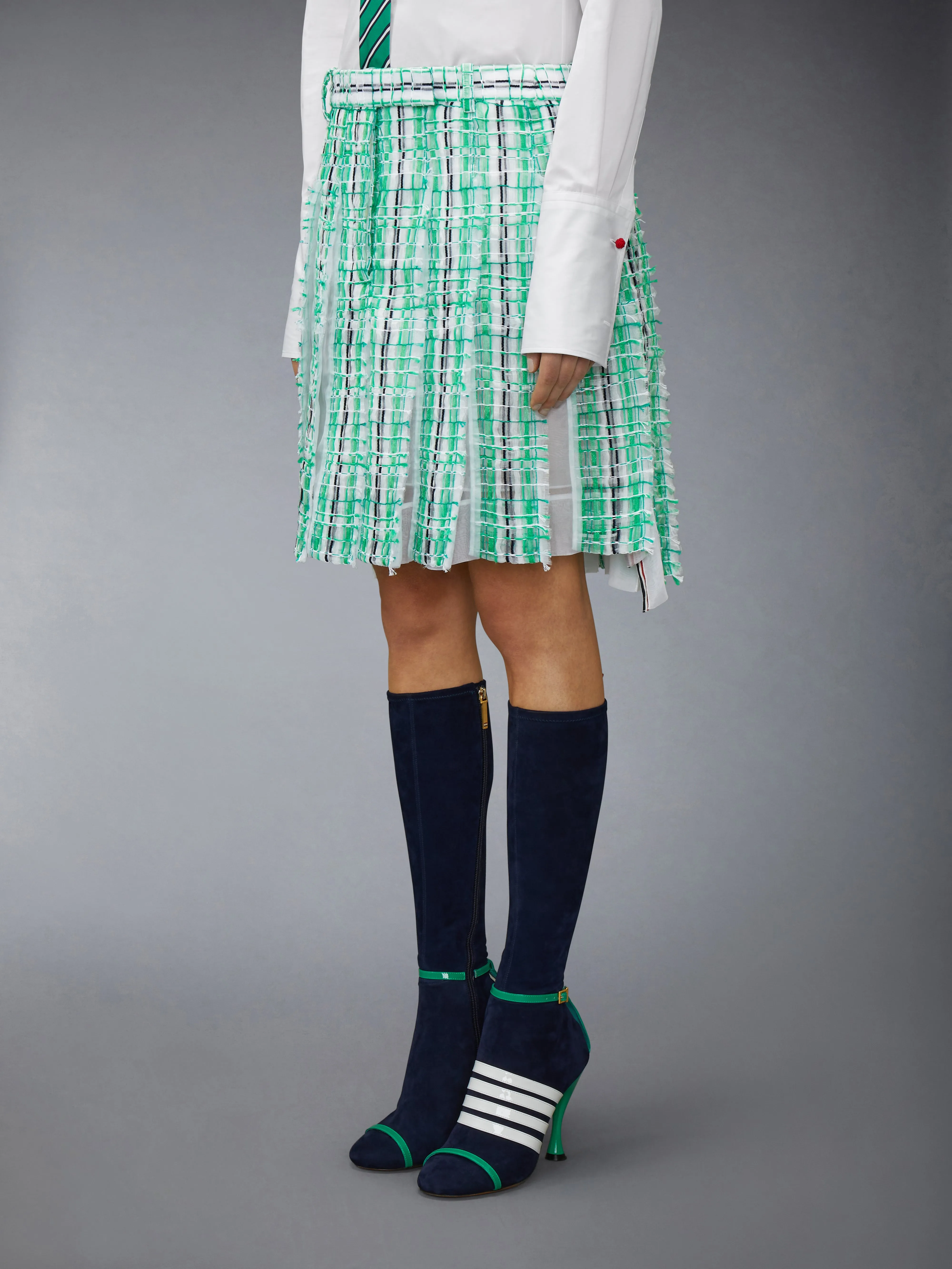STRIPED SHEER TWEED LOW RISE PLEATED SKIRT sold by Thom Browne product image thumbnail 2