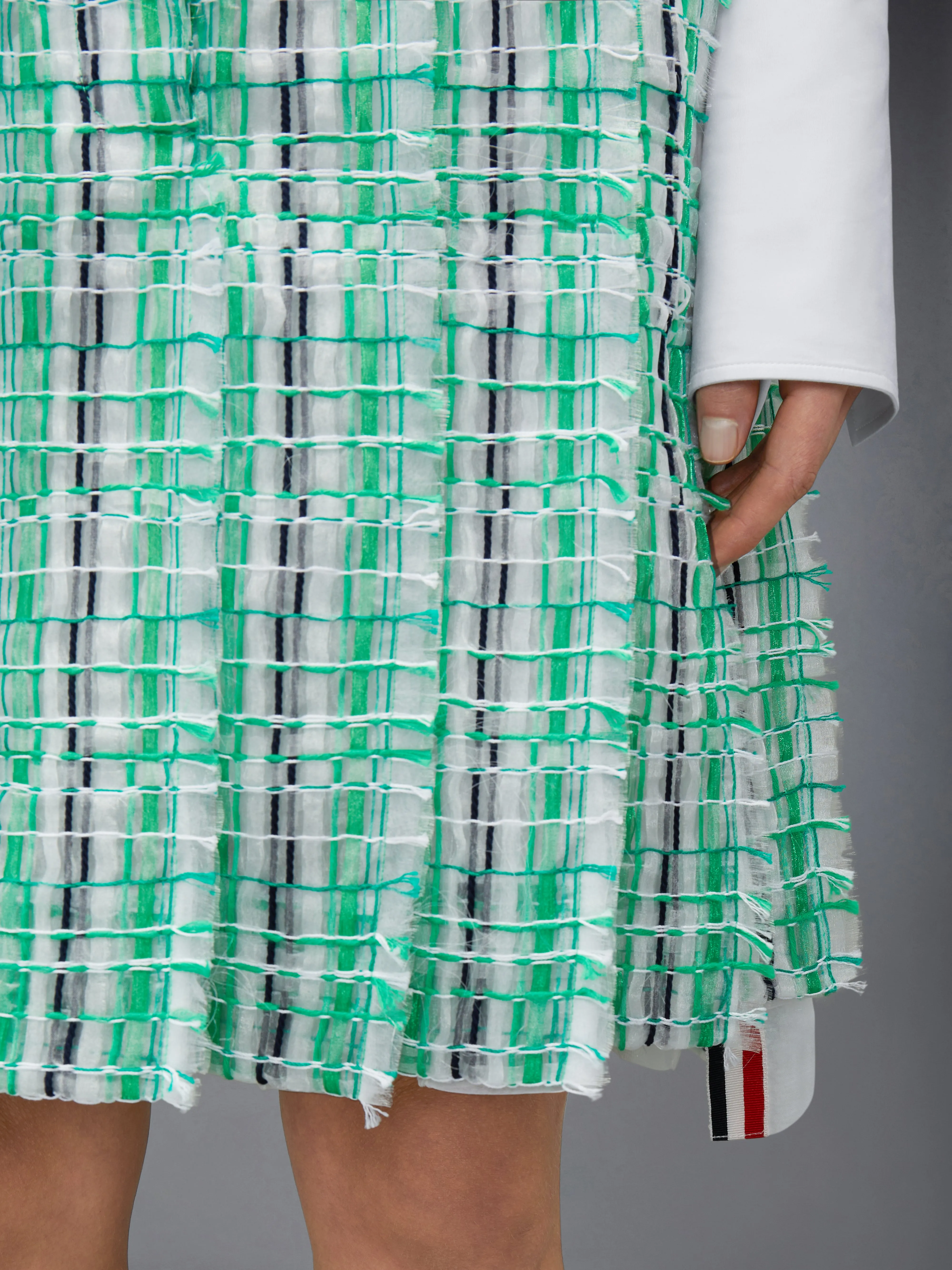 STRIPED SHEER TWEED LOW RISE PLEATED SKIRT sold by Thom Browne product image thumbnail 4