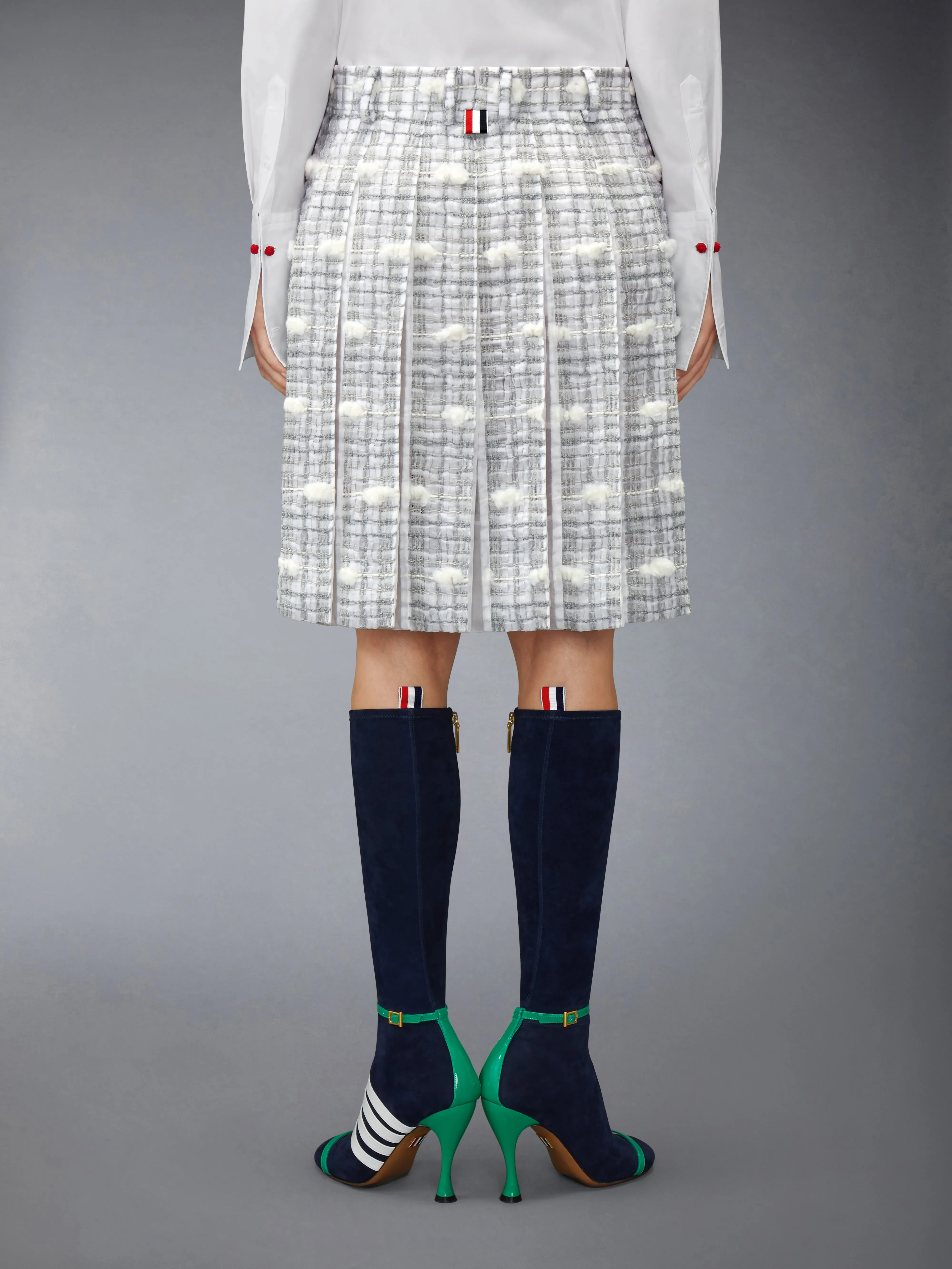 REPP STRIPE POUF TWEED LOW RISE PLEATED SKIRT sold by Thom Browne product image thumbnail 3
