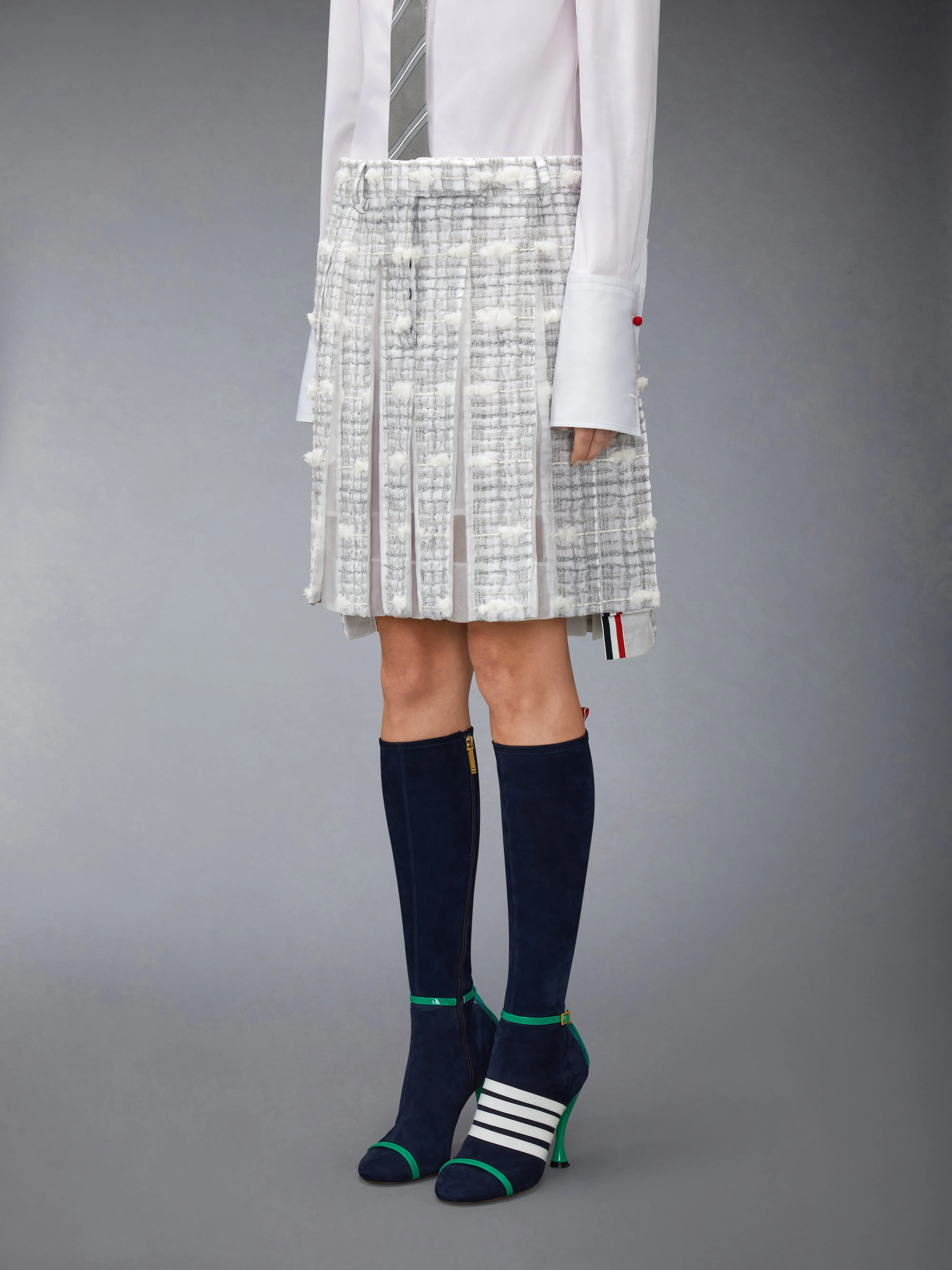 REPP STRIPE POUF TWEED LOW RISE PLEATED SKIRT sold by Thom Browne product image thumbnail 2