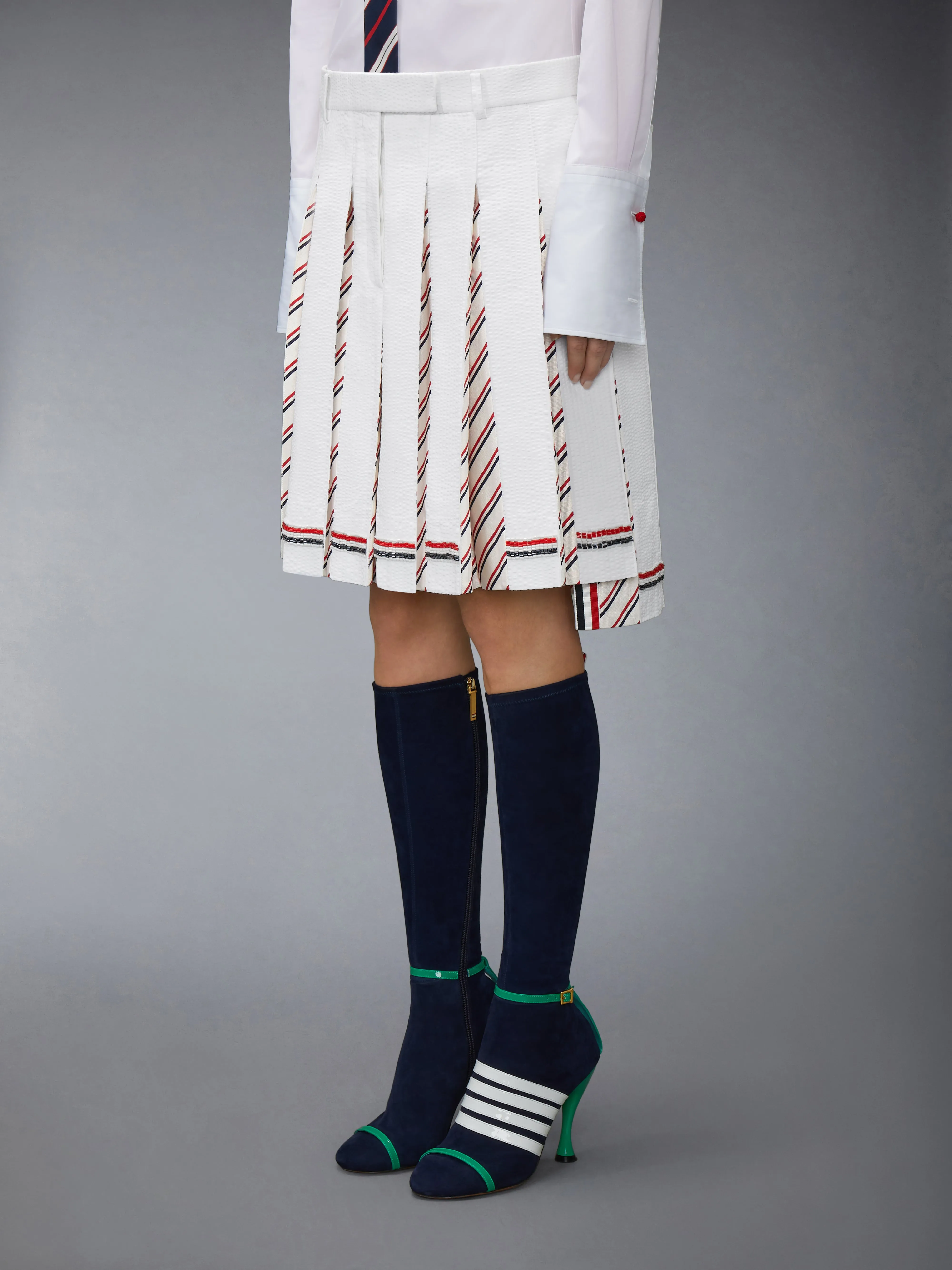 RWB BUGLE BEAD TIPPING LOW RISE PLEATED SKIRT sold by Thom Browne product image thumbnail 2