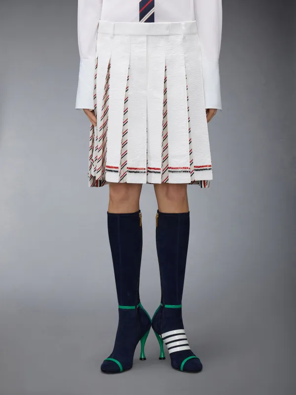 RWB BUGLE BEAD TIPPING LOW RISE PLEATED SKIRT sold by Thom Browne