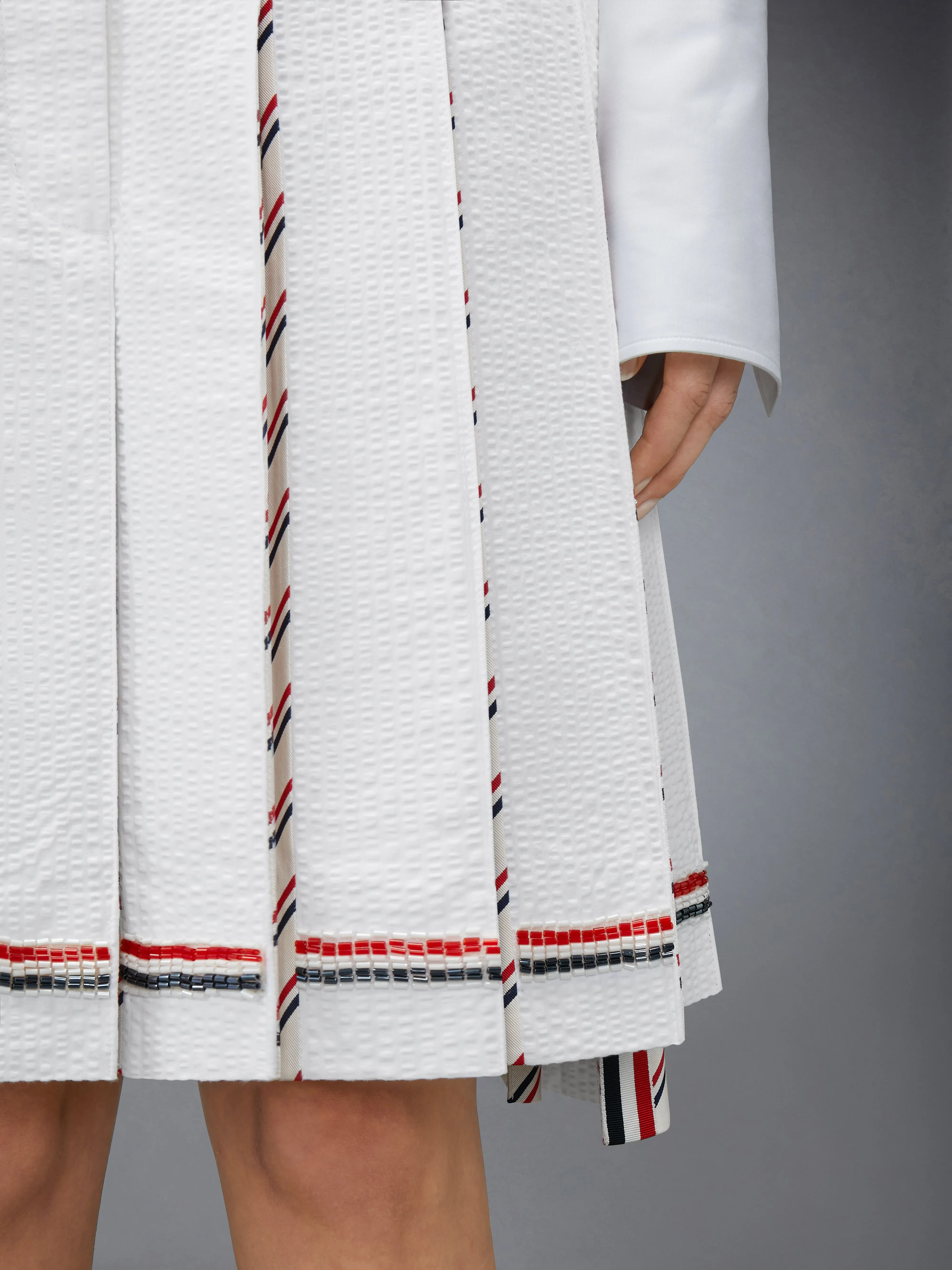 RWB BUGLE BEAD TIPPING LOW RISE PLEATED SKIRT sold by Thom Browne product image thumbnail 4