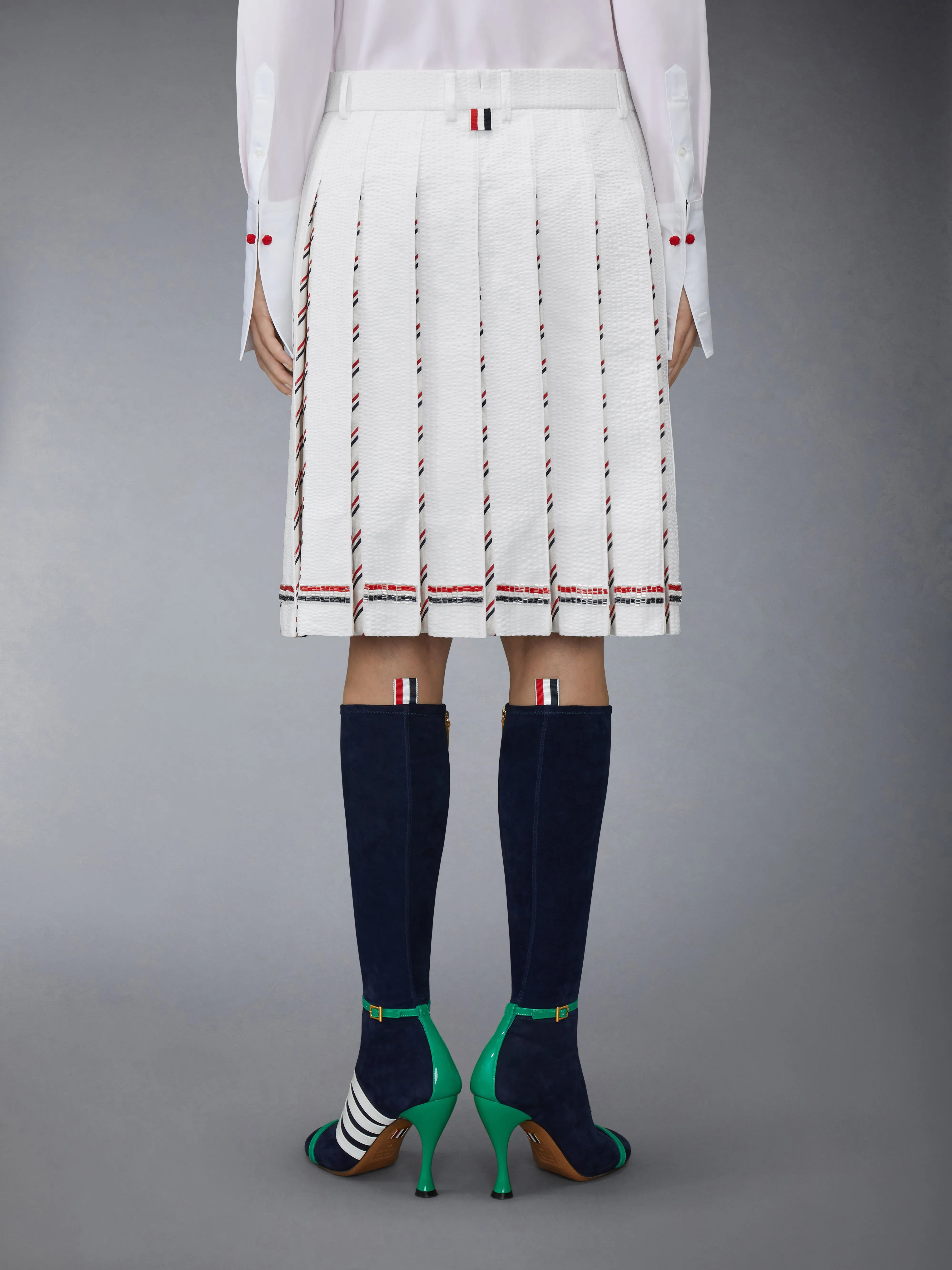 RWB BUGLE BEAD TIPPING LOW RISE PLEATED SKIRT sold by Thom Browne product image thumbnail 3