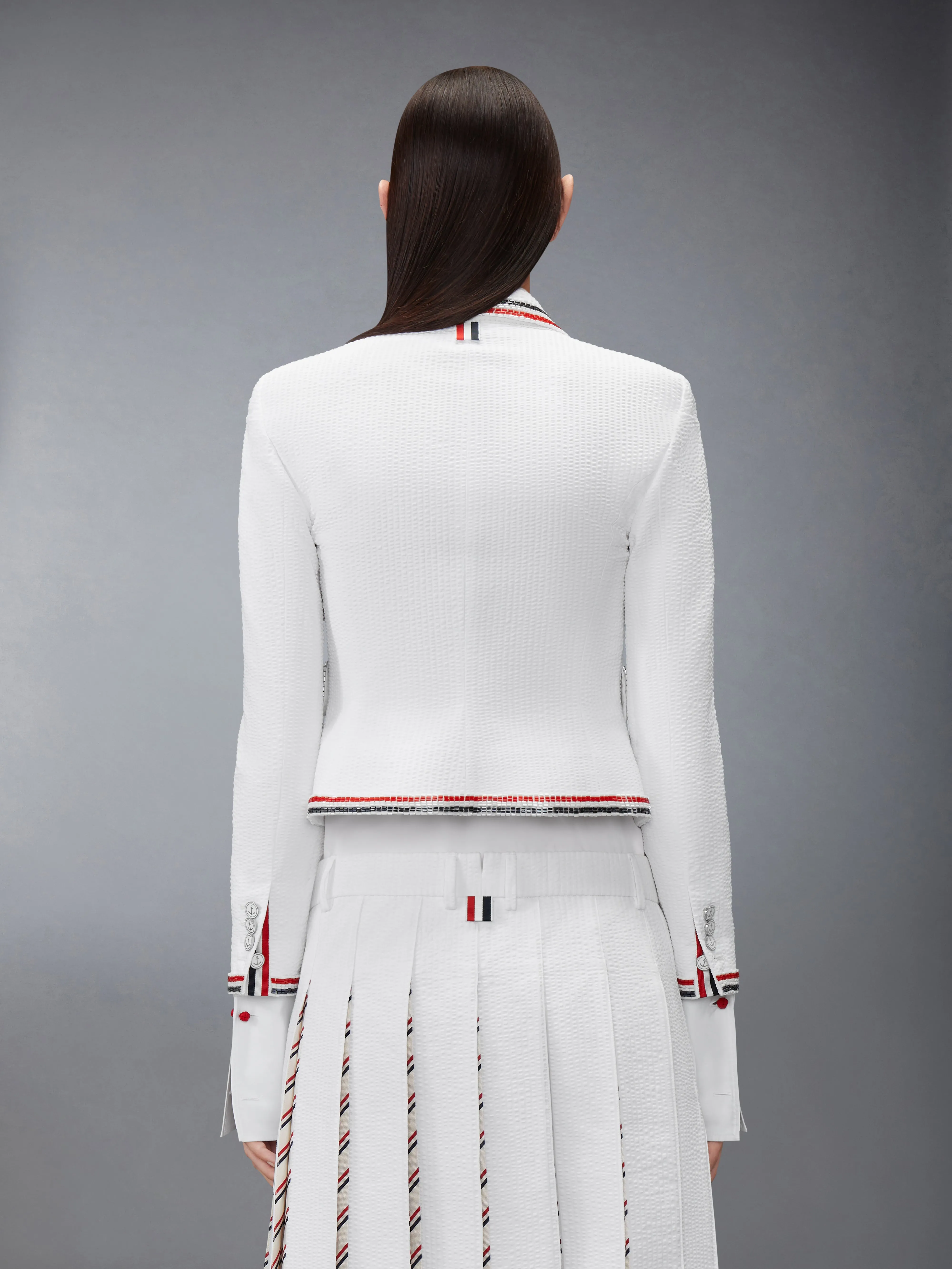 SOLID SEERSUCKER CROPPED JACKET sold by Thom Browne product image thumbnail 2