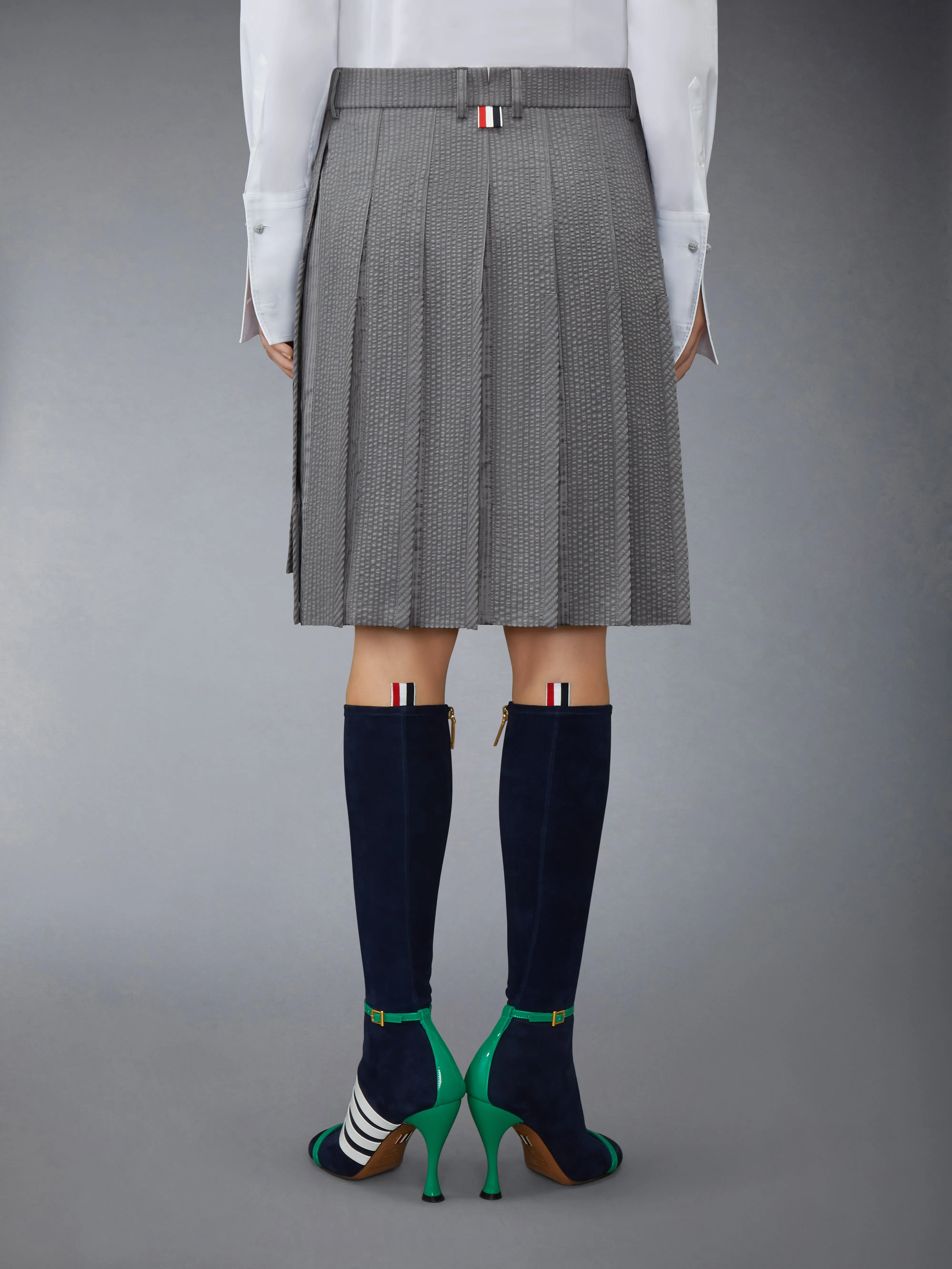 WOOL SEERSUCKER PLEATED LOW RISE PLEATED SKIRT sold by Thom Browne product image thumbnail 3