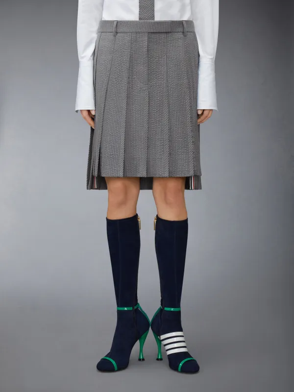 WOOL SEERSUCKER PLEATED LOW RISE PLEATED SKIRT sold by Thom Browne