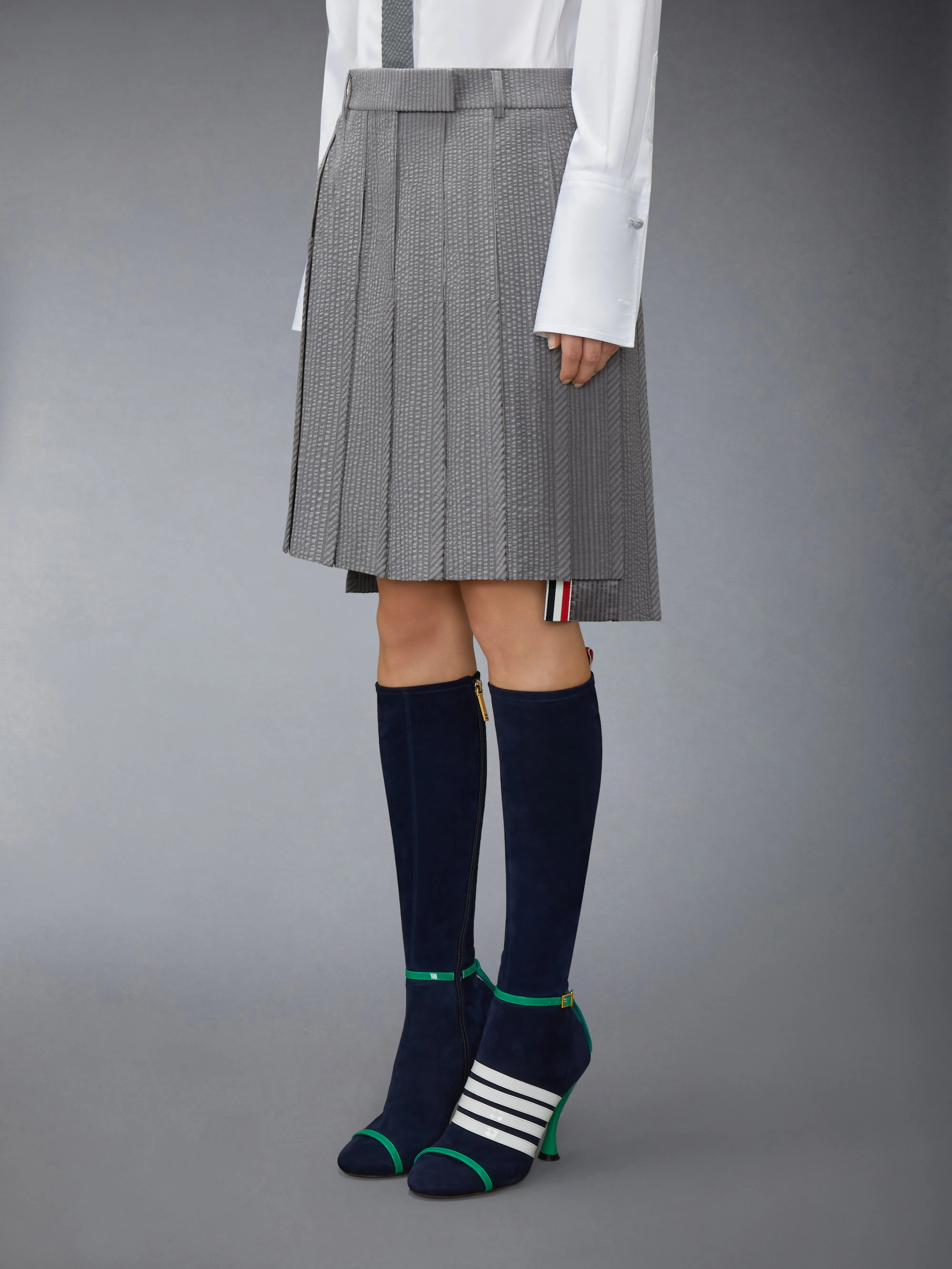 WOOL SEERSUCKER PLEATED LOW RISE PLEATED SKIRT sold by Thom Browne product image thumbnail 2