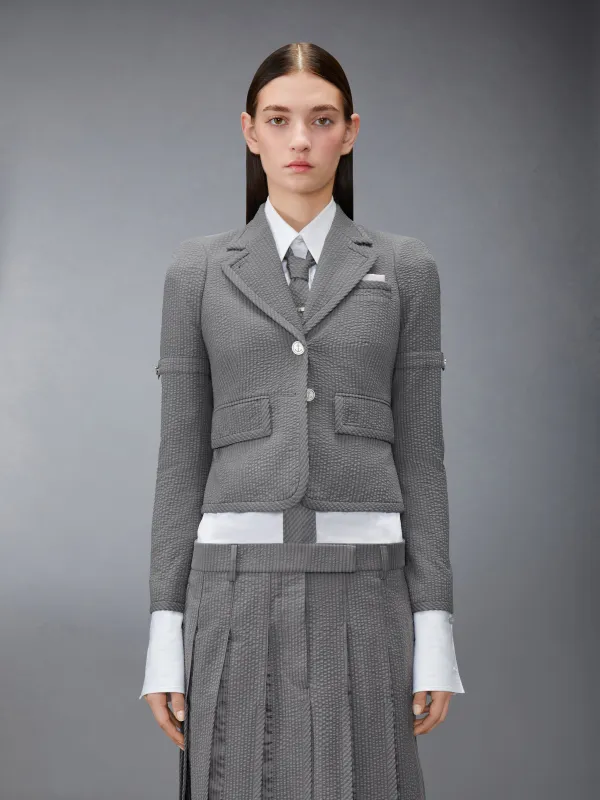 WOOL SEERSUCKER CROPPED JACKET sold by Thom Browne