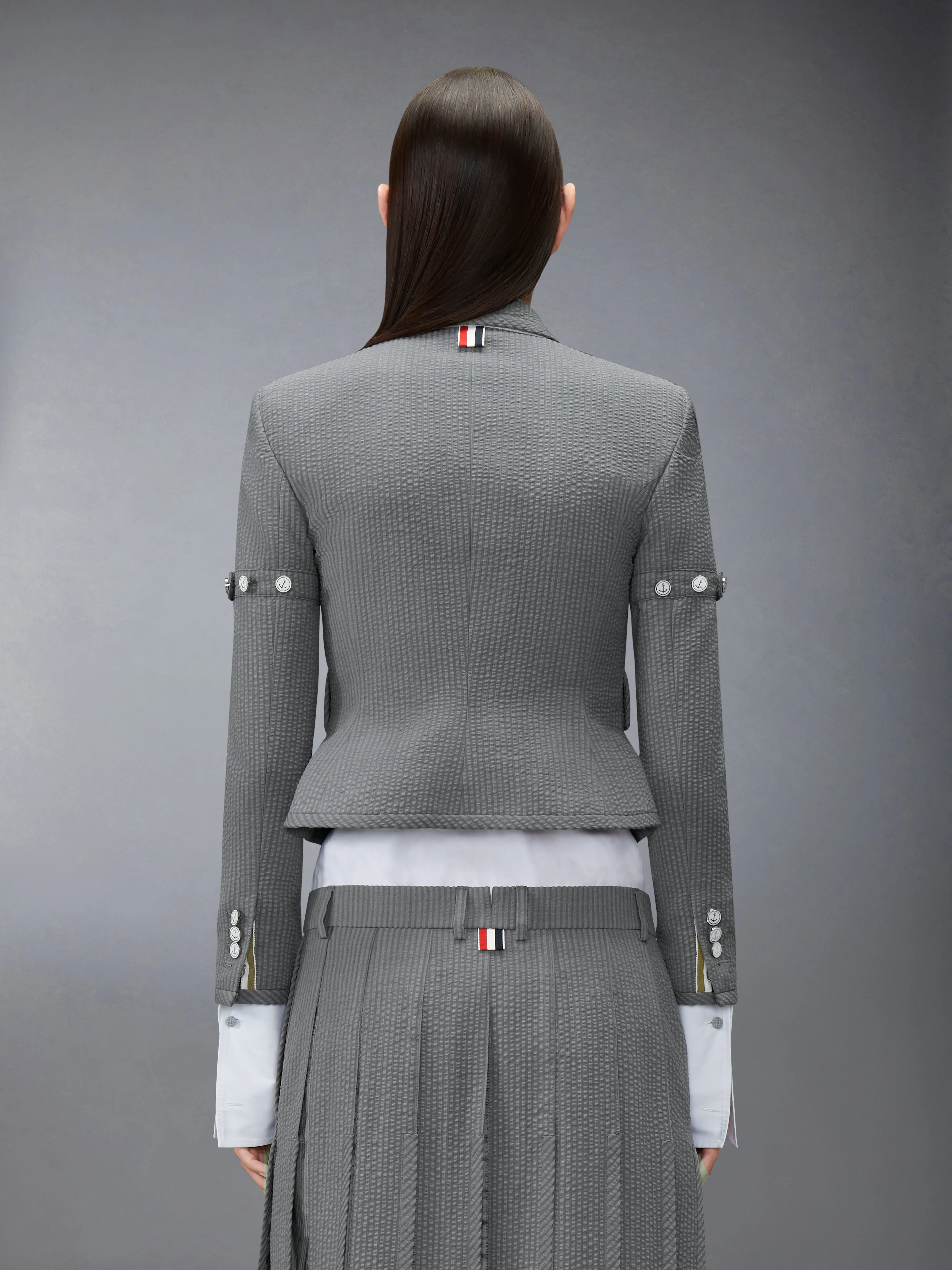 WOOL SEERSUCKER CROPPED JACKET sold by Thom Browne product image thumbnail 2