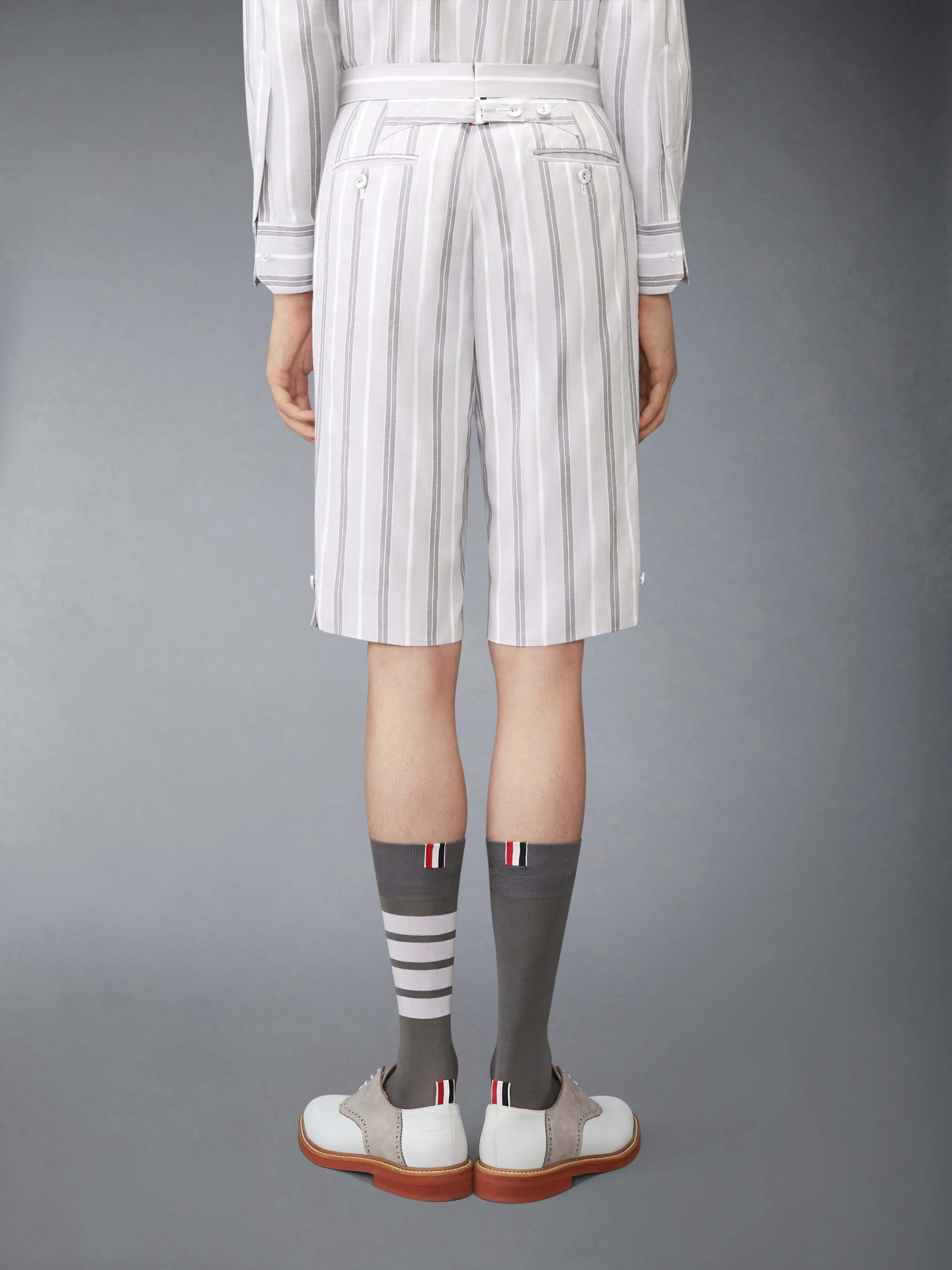 MADRAS COTTON REPP STRIPE BACKSTRAP SHORTS sold by Thom Browne product image thumbnail 2