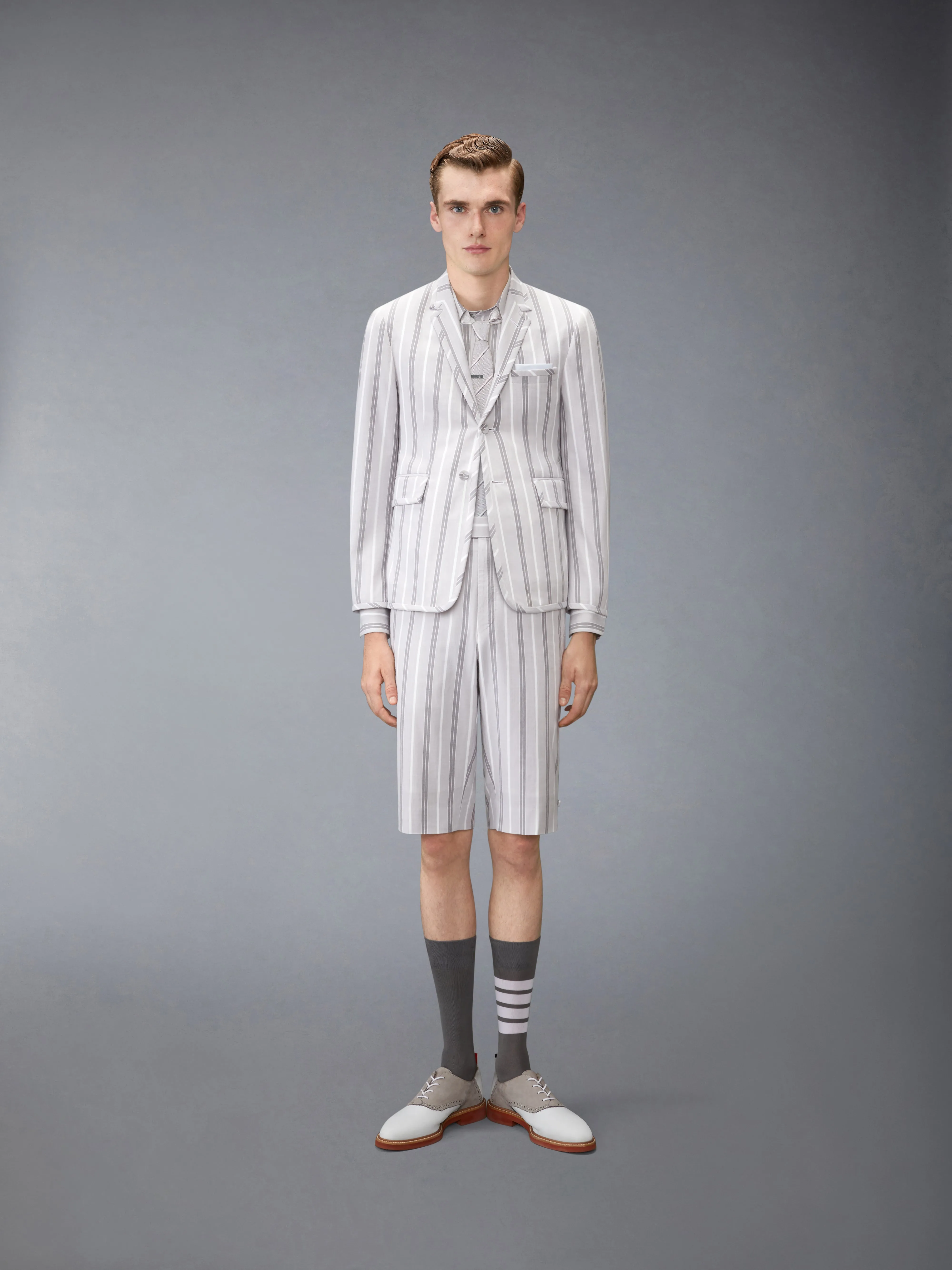 MADRAS COTTON REPP STRIPE BACKSTRAP SHORTS sold by Thom Browne product image thumbnail 3