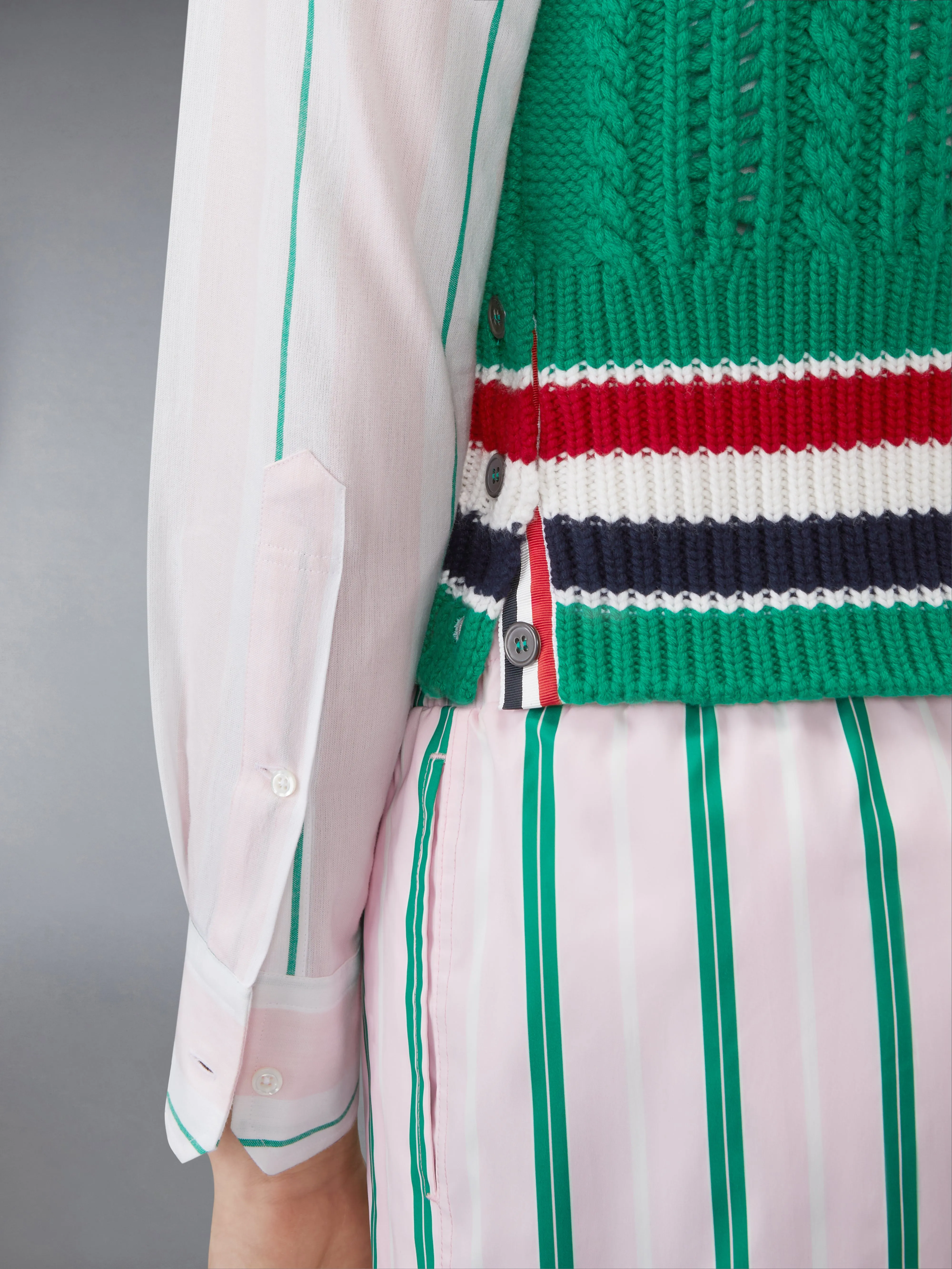 CHUNKY CASHMERE RWB STRIPE VEST sold by Thom Browne product image thumbnail 4