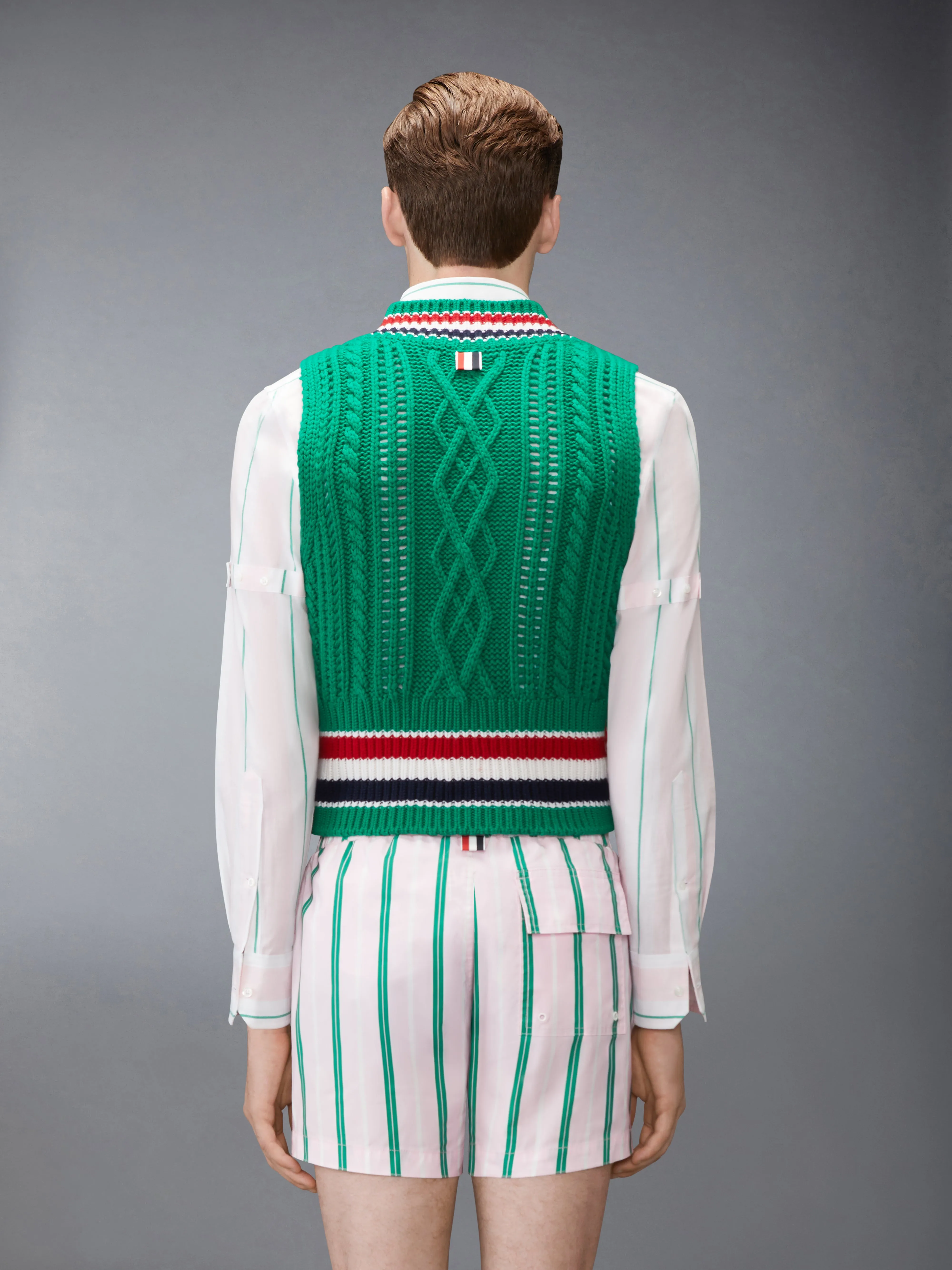 CHUNKY CASHMERE RWB STRIPE VEST sold by Thom Browne product image thumbnail 2