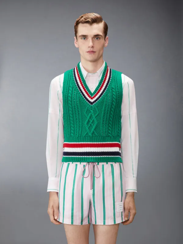 CHUNKY CASHMERE RWB STRIPE VEST made by Thom Browne