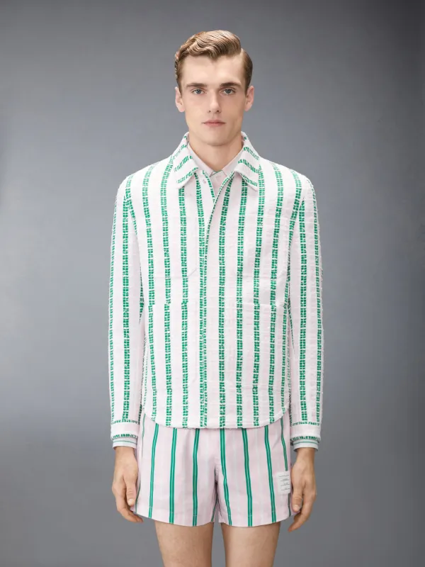 REPP STRIPE GROSGRAIN TWEED UTILITY JACKET sold by Thom Browne