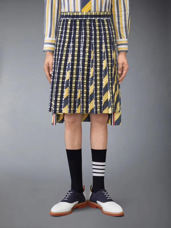 REPP STRIPE GROSGRAIN TWEED PLEATED SKIRT sold by Thom Browne