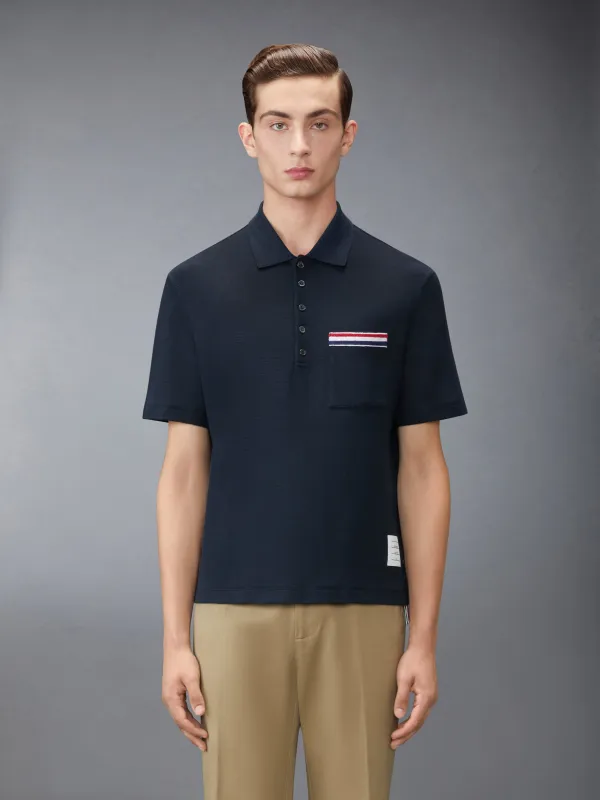 TEXTURED COTTON LINEN RWB EMBROIDERY POLO sold by Thom Browne