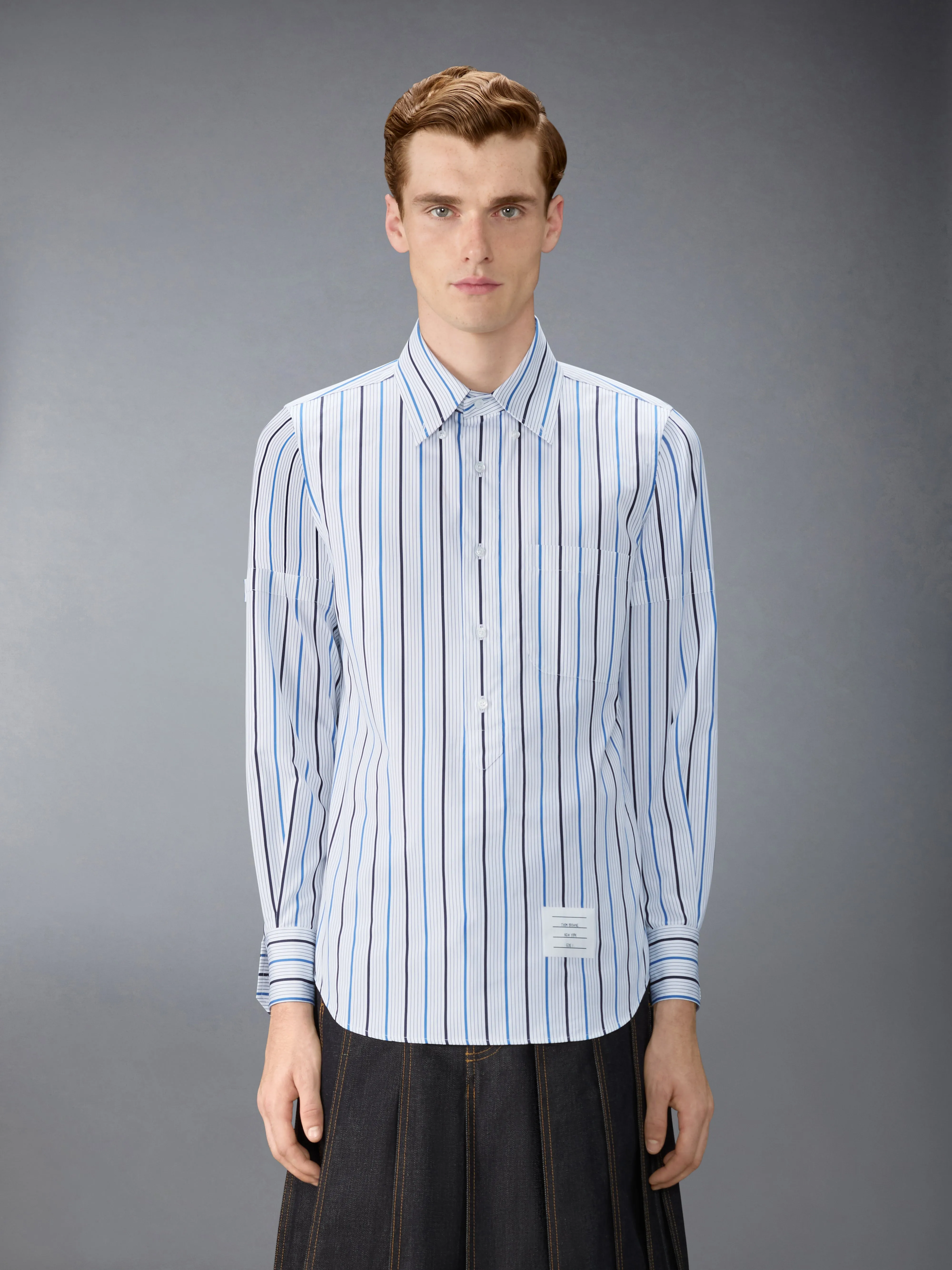 STRIPED POPLIN ARMBAND POPOVER ARMBAND SHIRT sold by Thom Browne product image thumbnail 2