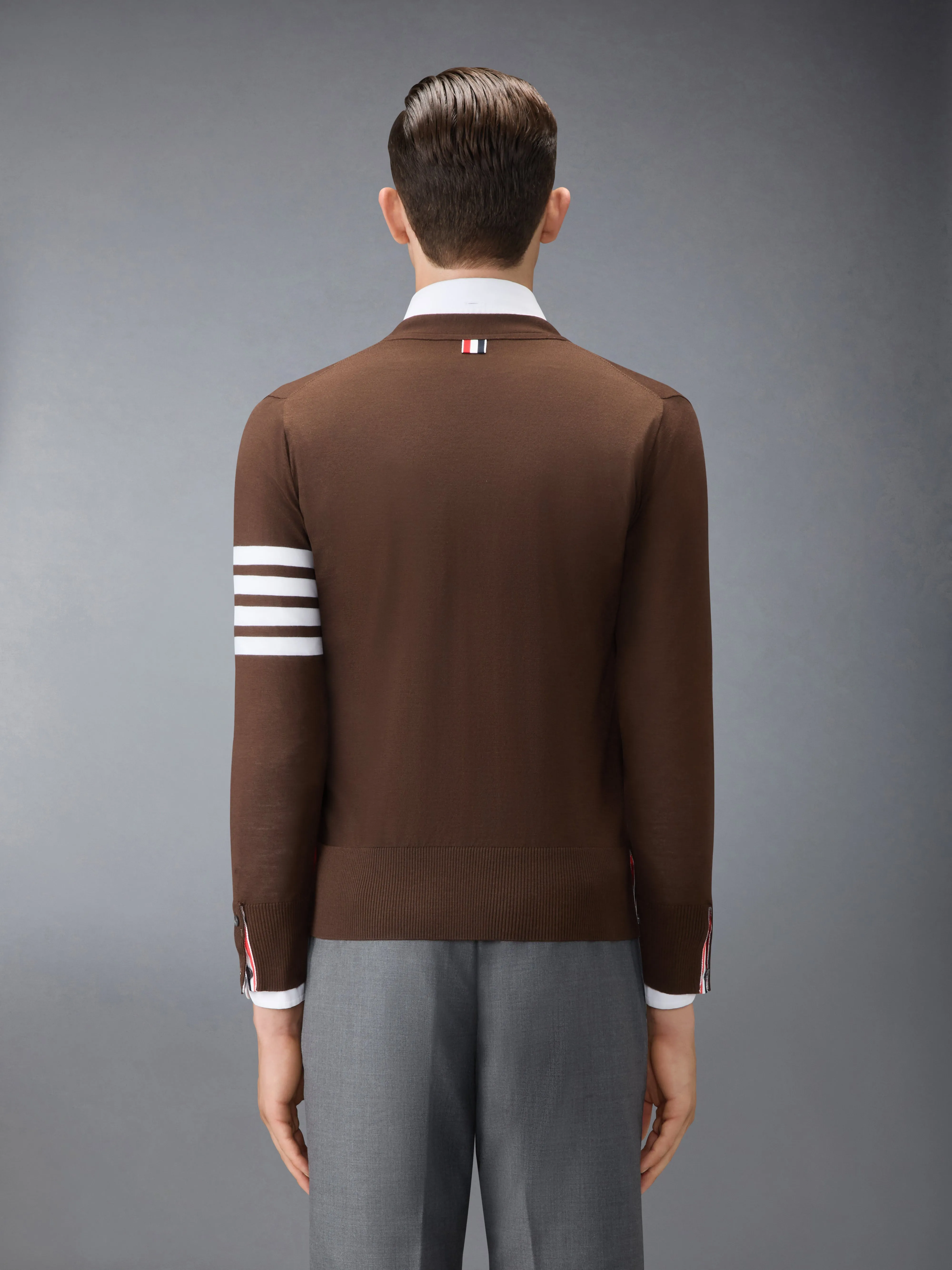 MERINO WOOL 4-BAR CLASSIC V-NECK CARDIGAN sold by Thom Browne product image thumbnail 2