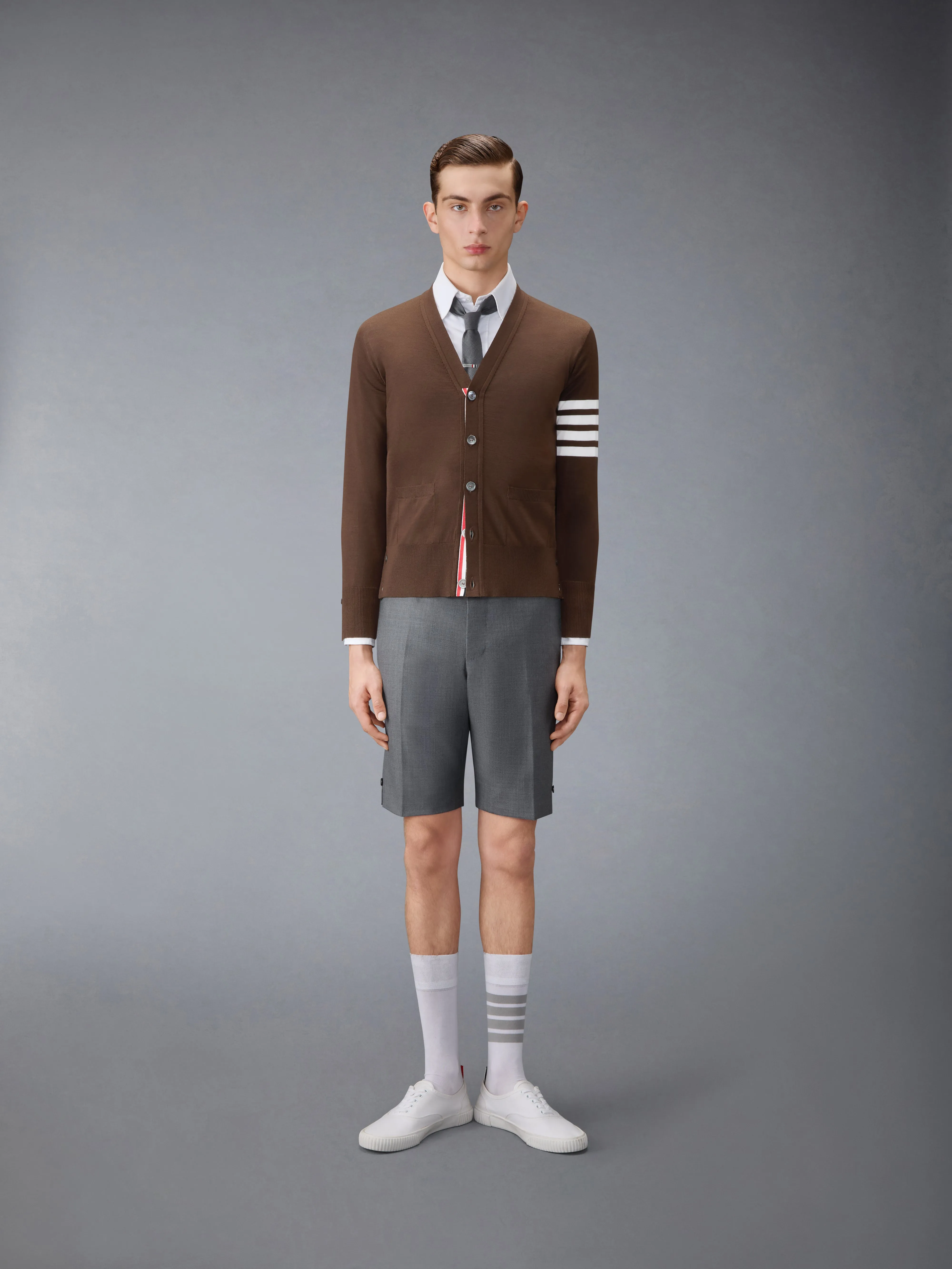 MERINO WOOL 4-BAR CLASSIC V-NECK CARDIGAN sold by Thom Browne product image thumbnail 3