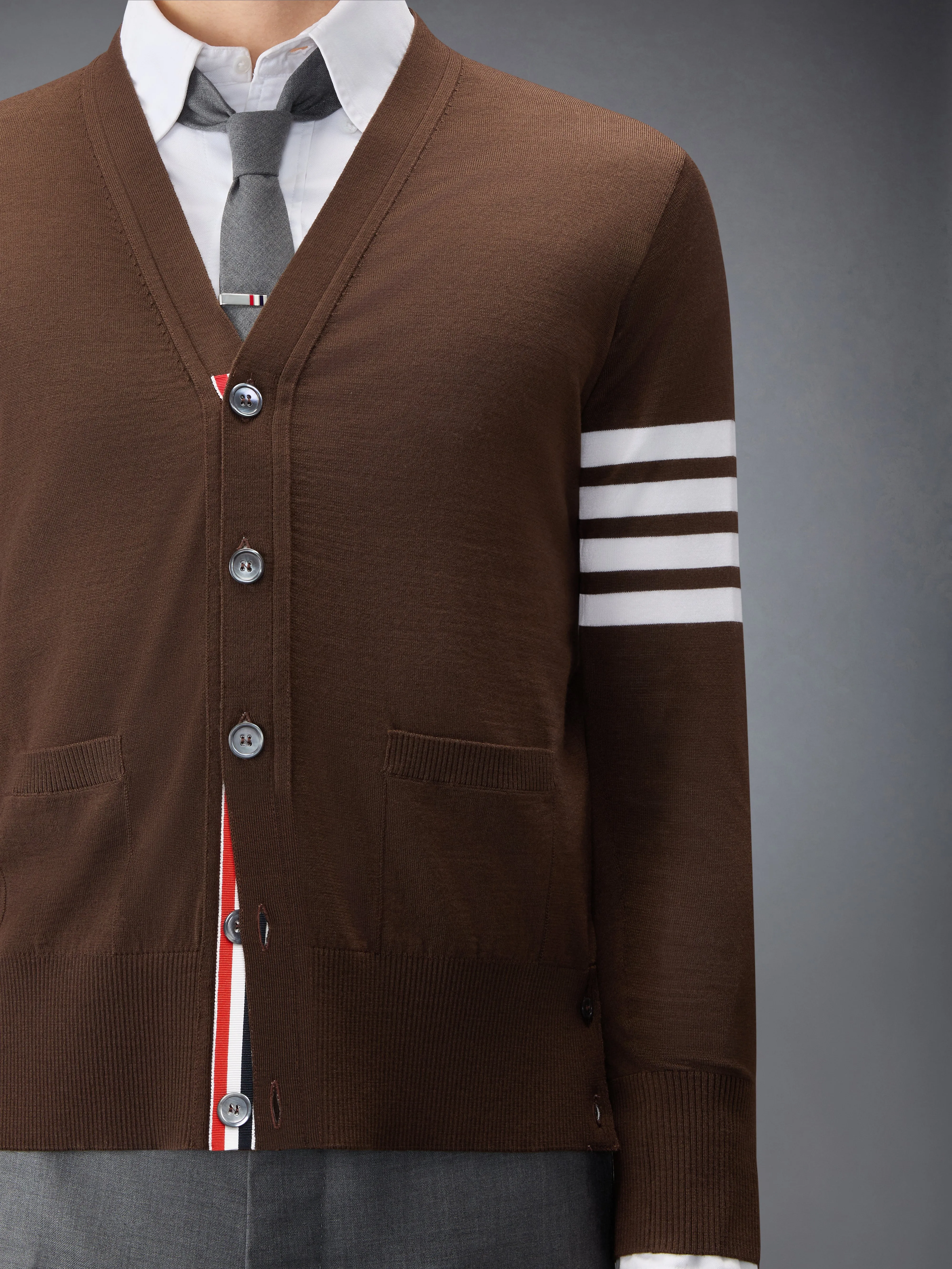 MERINO WOOL 4-BAR CLASSIC V-NECK CARDIGAN sold by Thom Browne product image thumbnail 5