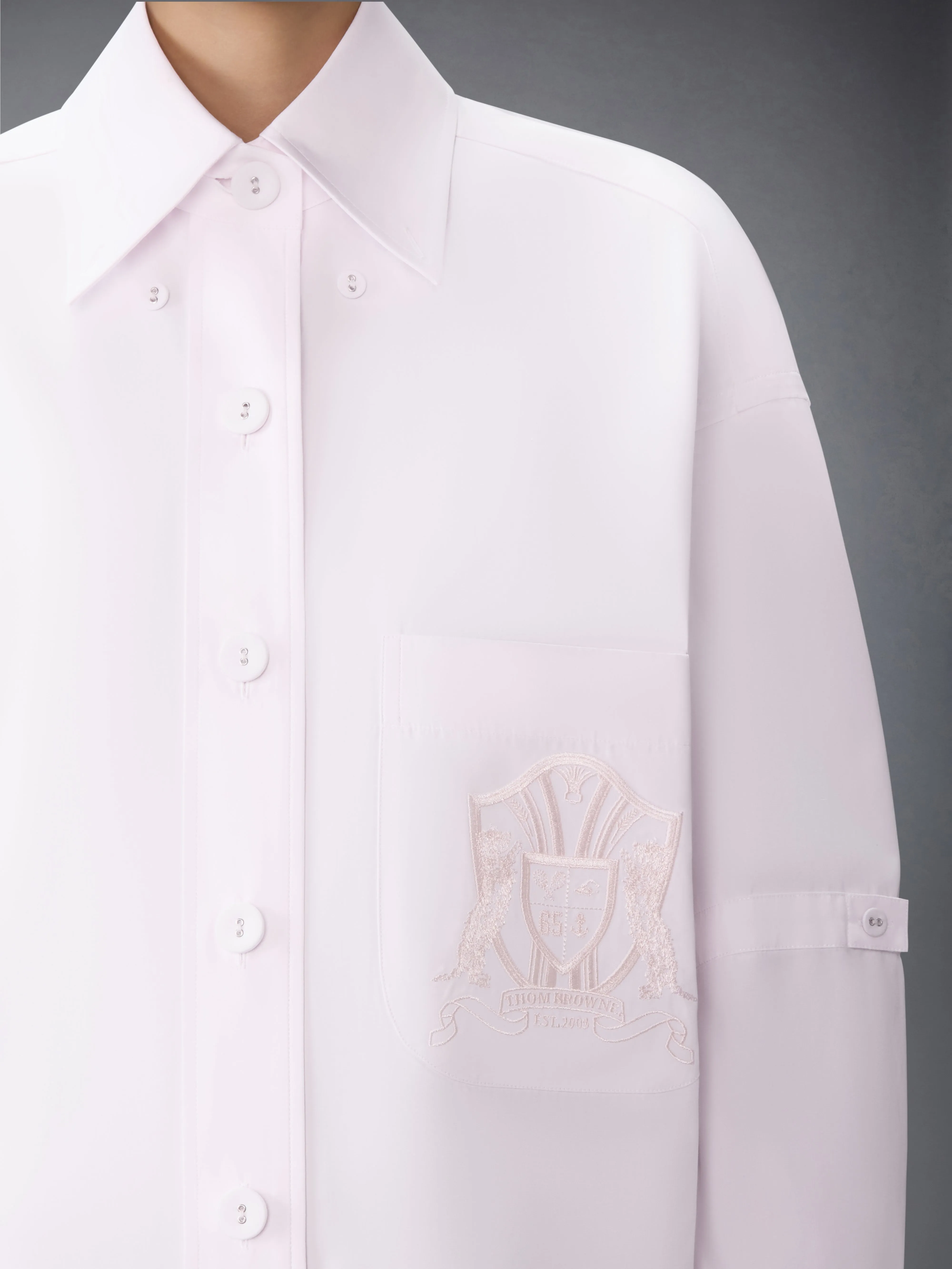 SOLID POPLIN CREST EMBROIDERY ARMBAND SUPERSIZED SHIRT sold by Thom Browne product image thumbnail 5