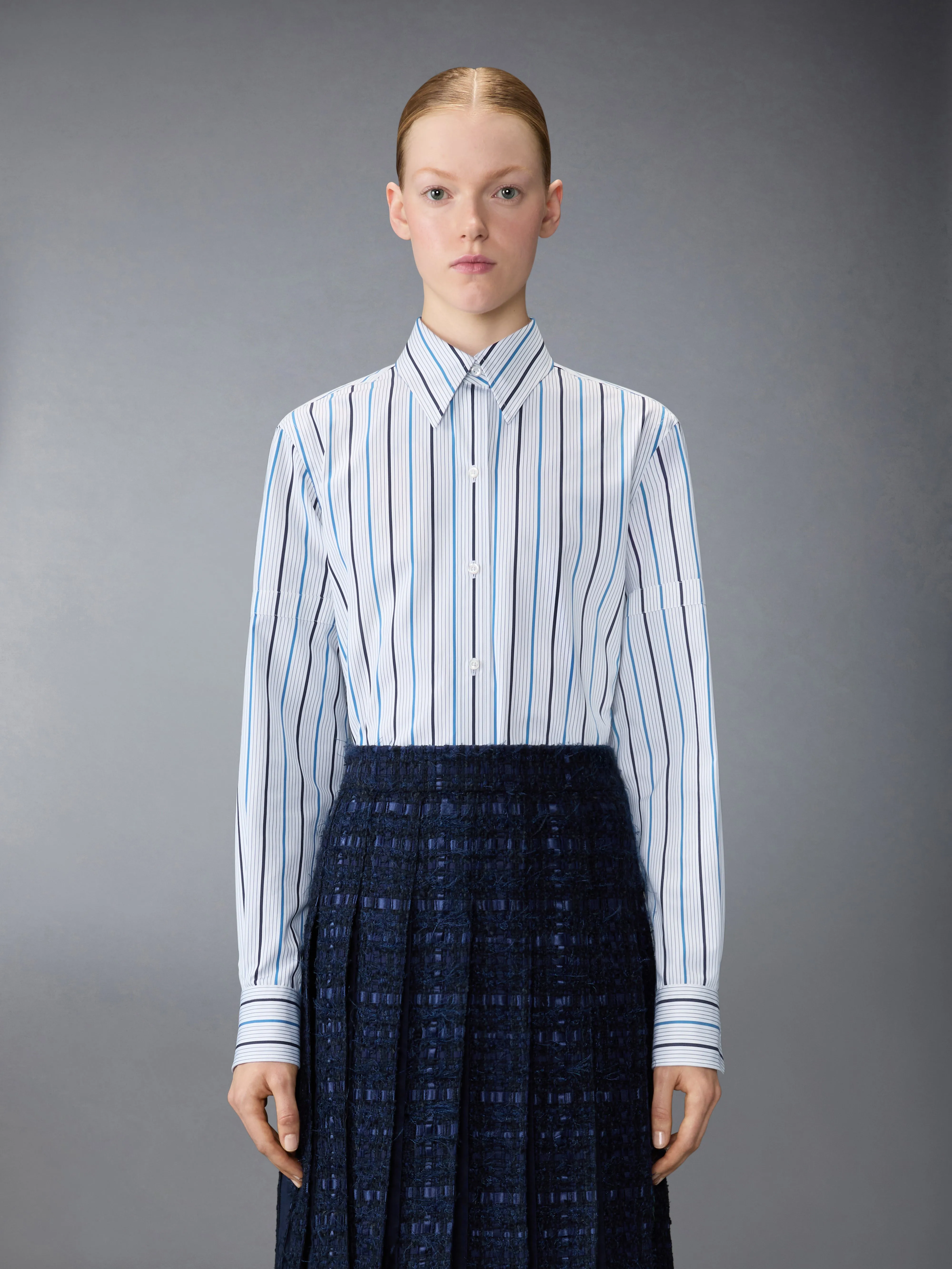 BAR STRIPE POPLIN ARMBAND EASY FIT SHIRT sold by Thom Browne