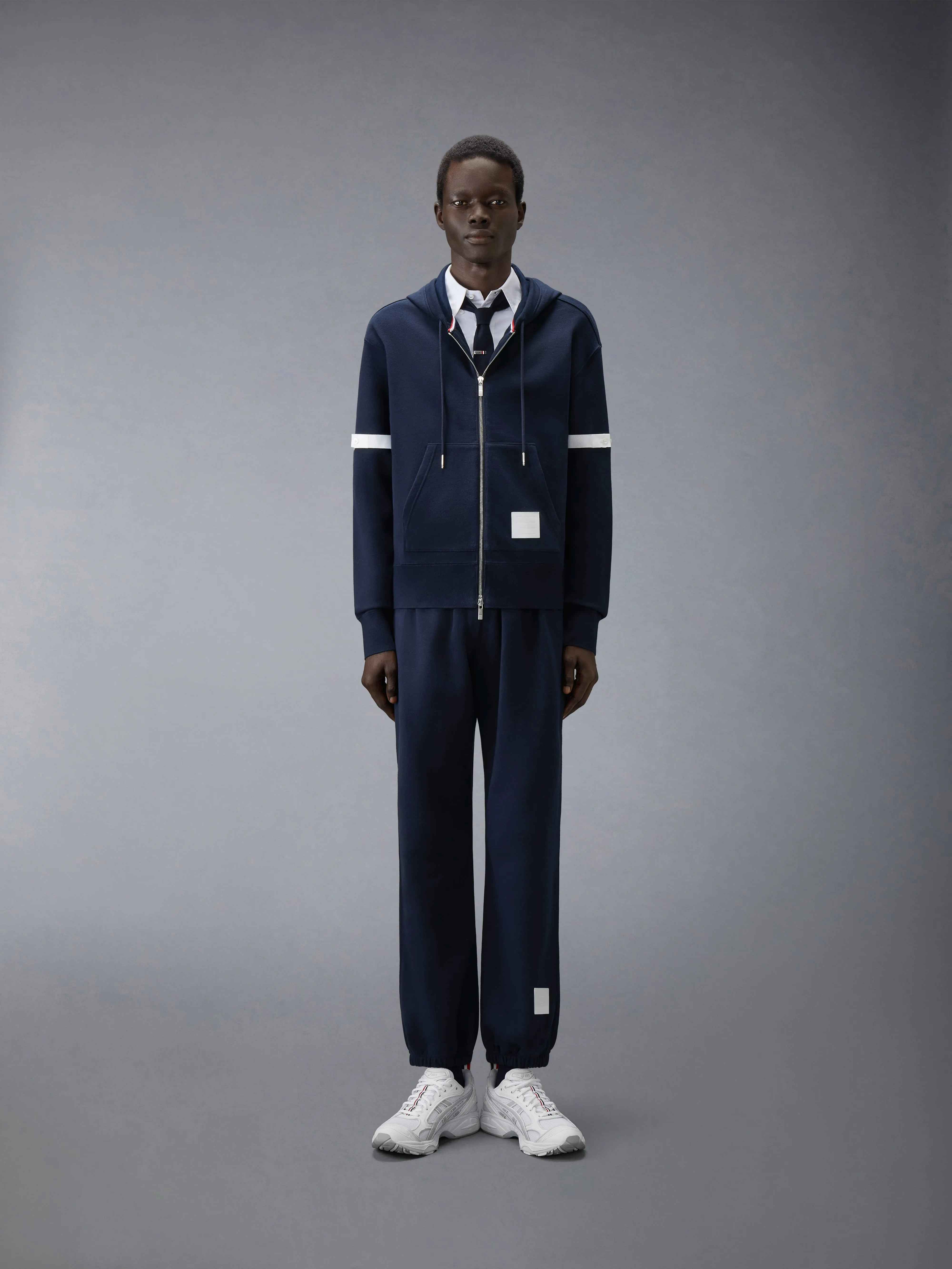 LOOPBACK JERSEY ARMBAND RELAXED ZIP UP HOODIE sold by Thom Browne product image thumbnail 3