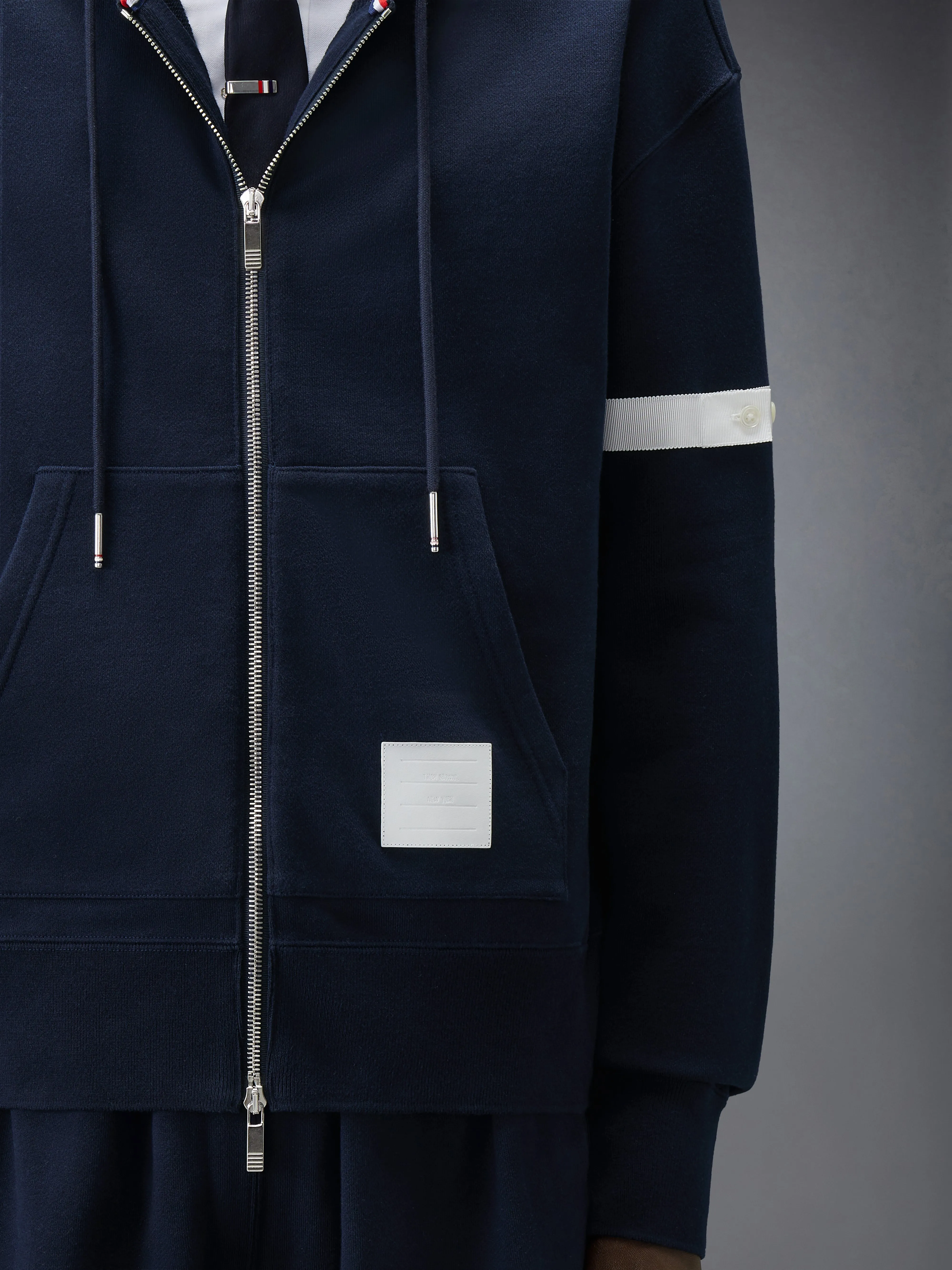 LOOPBACK JERSEY ARMBAND RELAXED ZIP UP HOODIE sold by Thom Browne product image thumbnail 4