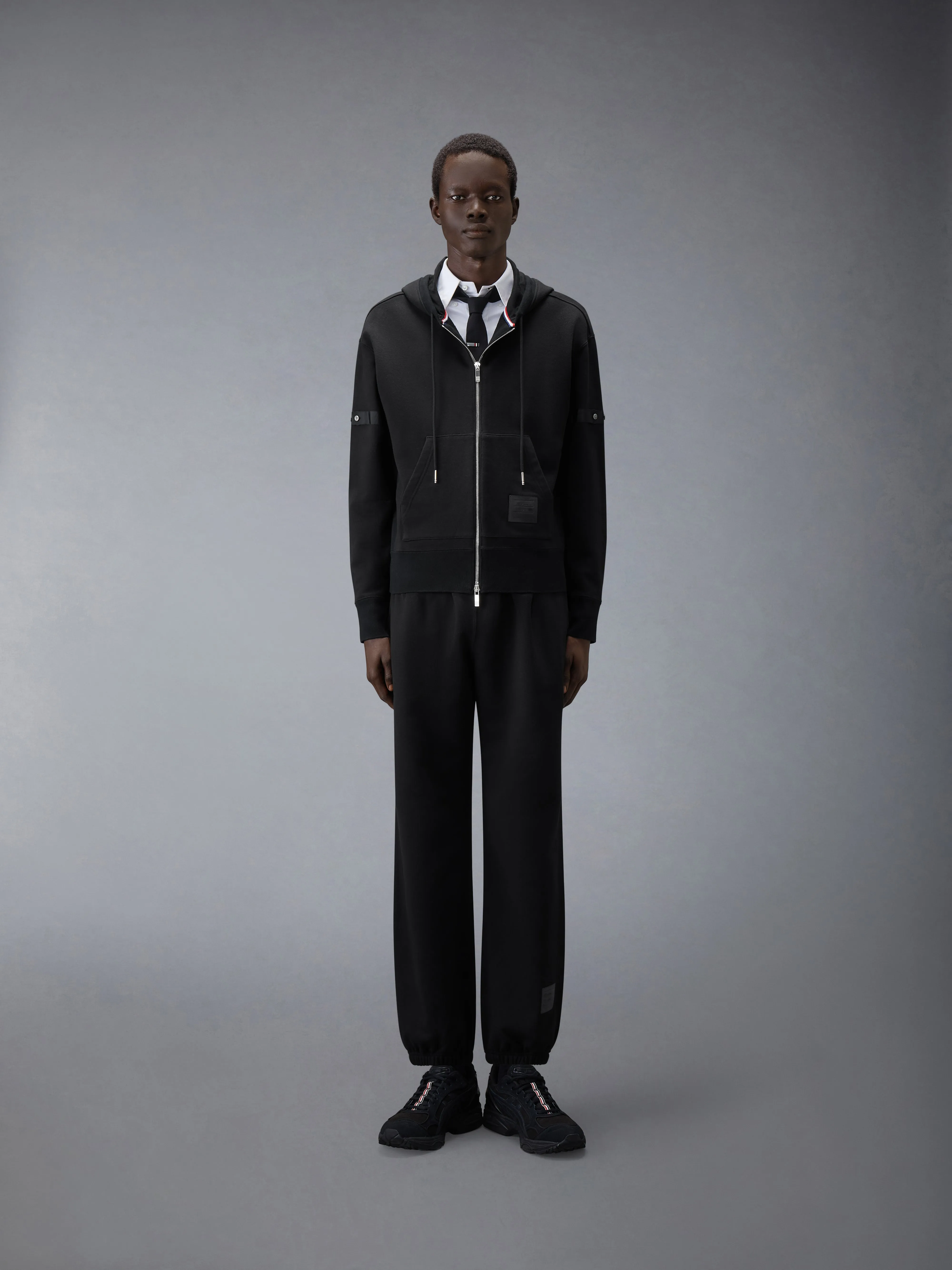 LOOPBACK JERSEY ARMBAND RELAXED ZIP UP HOODIE sold by Thom Browne product image thumbnail 4