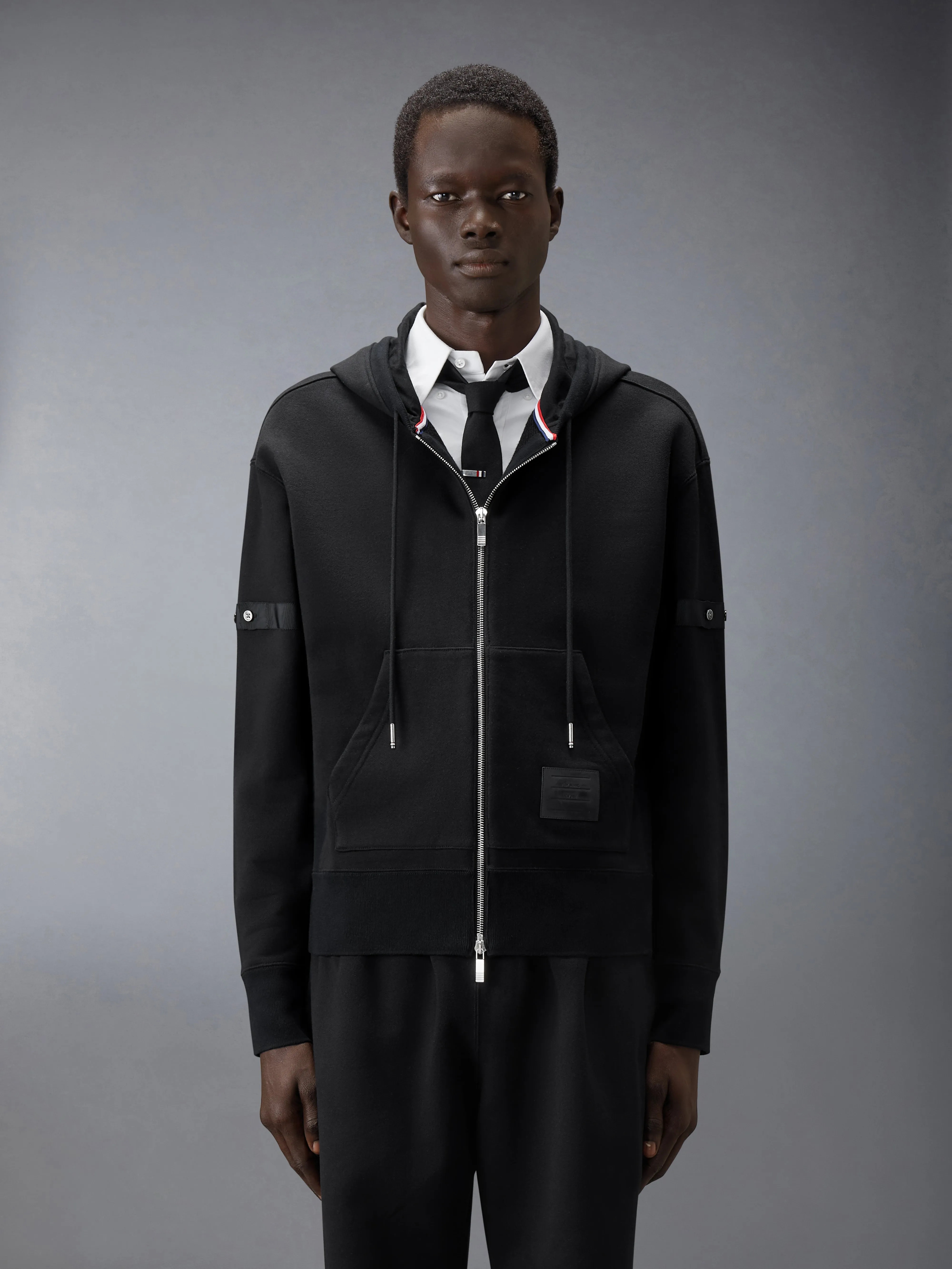 LOOPBACK JERSEY ARMBAND RELAXED ZIP UP HOODIE sold by Thom Browne product image thumbnail 2