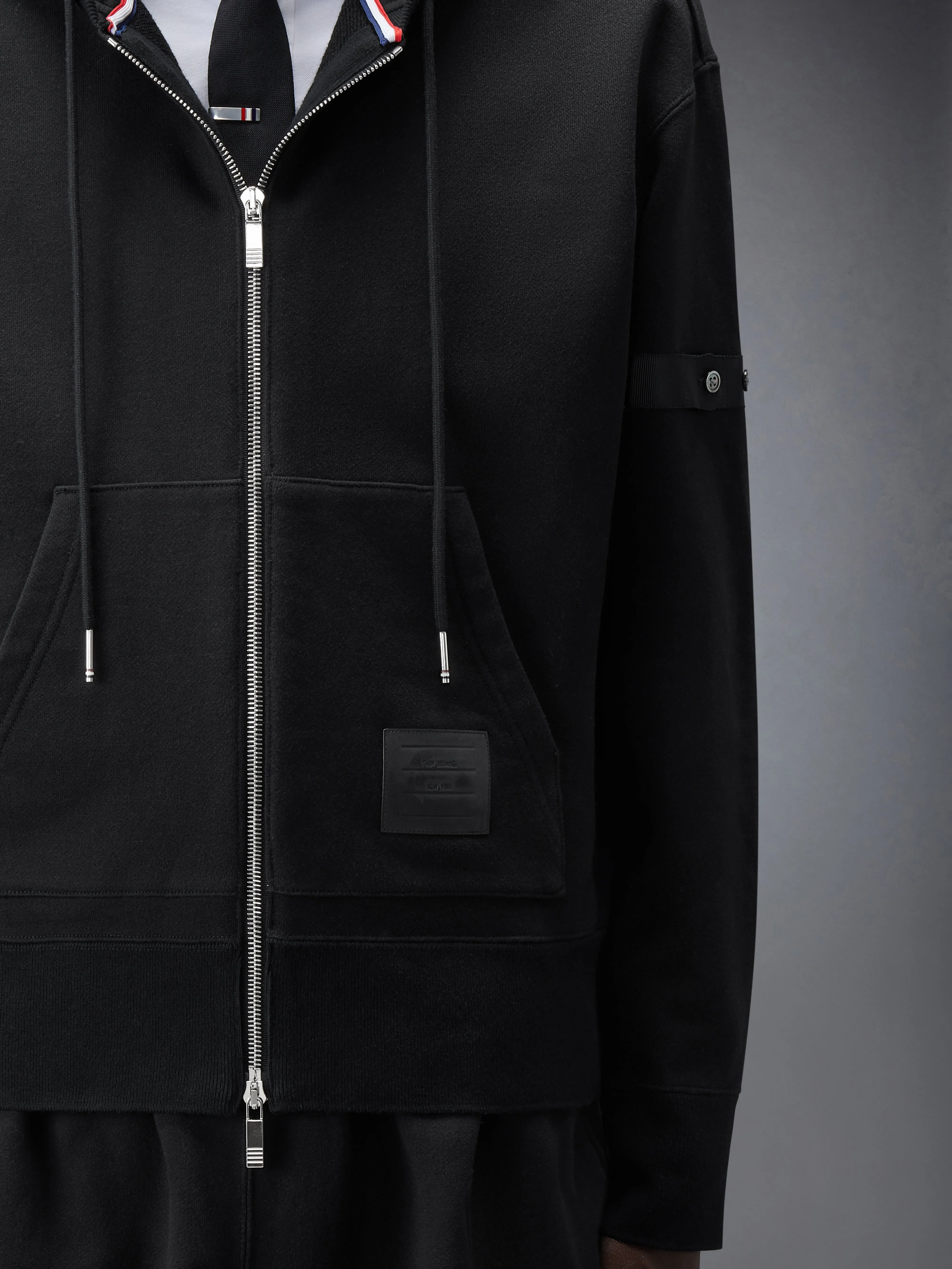 LOOPBACK JERSEY ARMBAND RELAXED ZIP UP HOODIE sold by Thom Browne product image thumbnail 5
