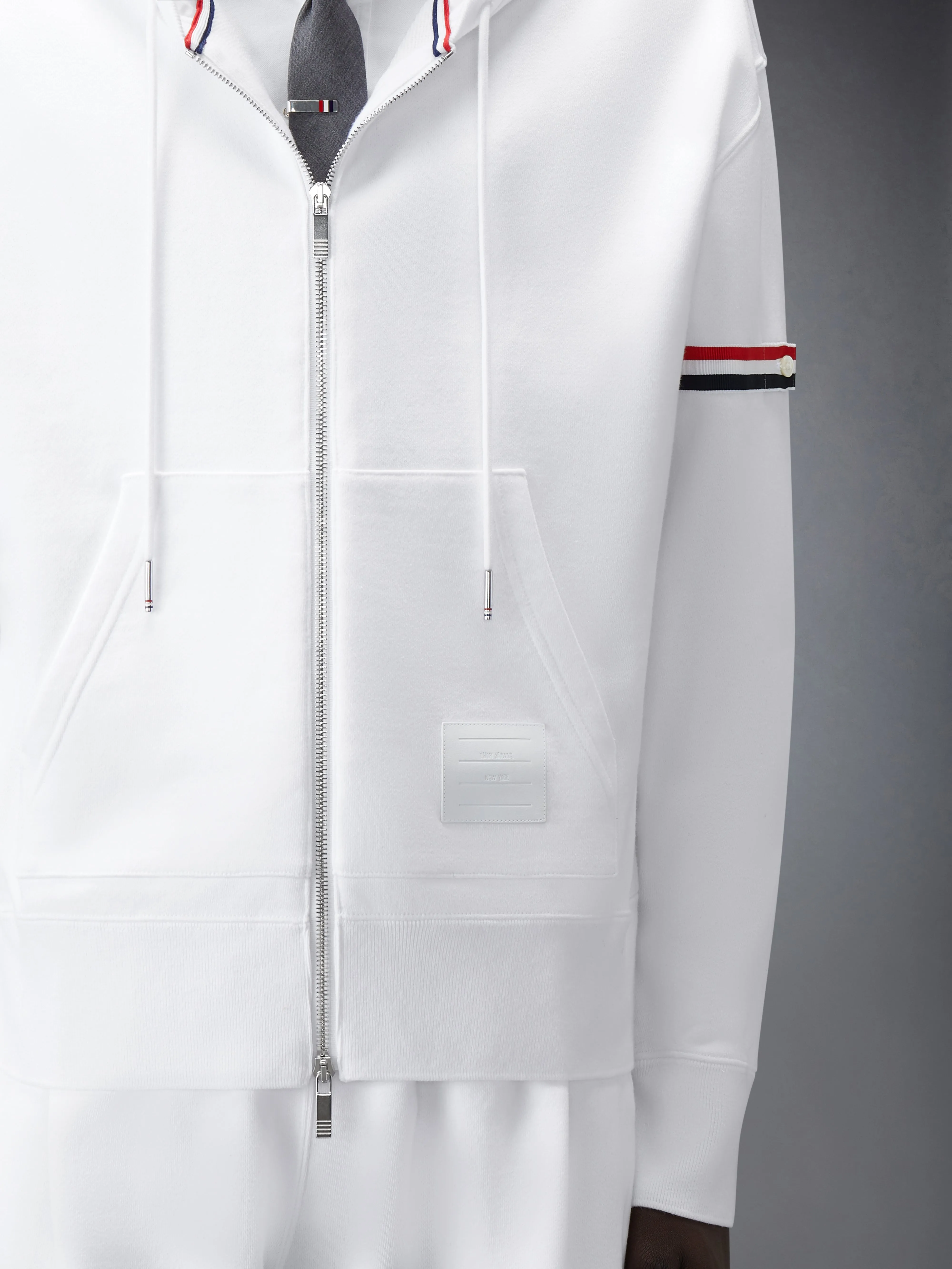 LOOPBACK JERSEY ARMBAND RELAXED ZIP UP HOODIE sold by Thom Browne product image thumbnail 5