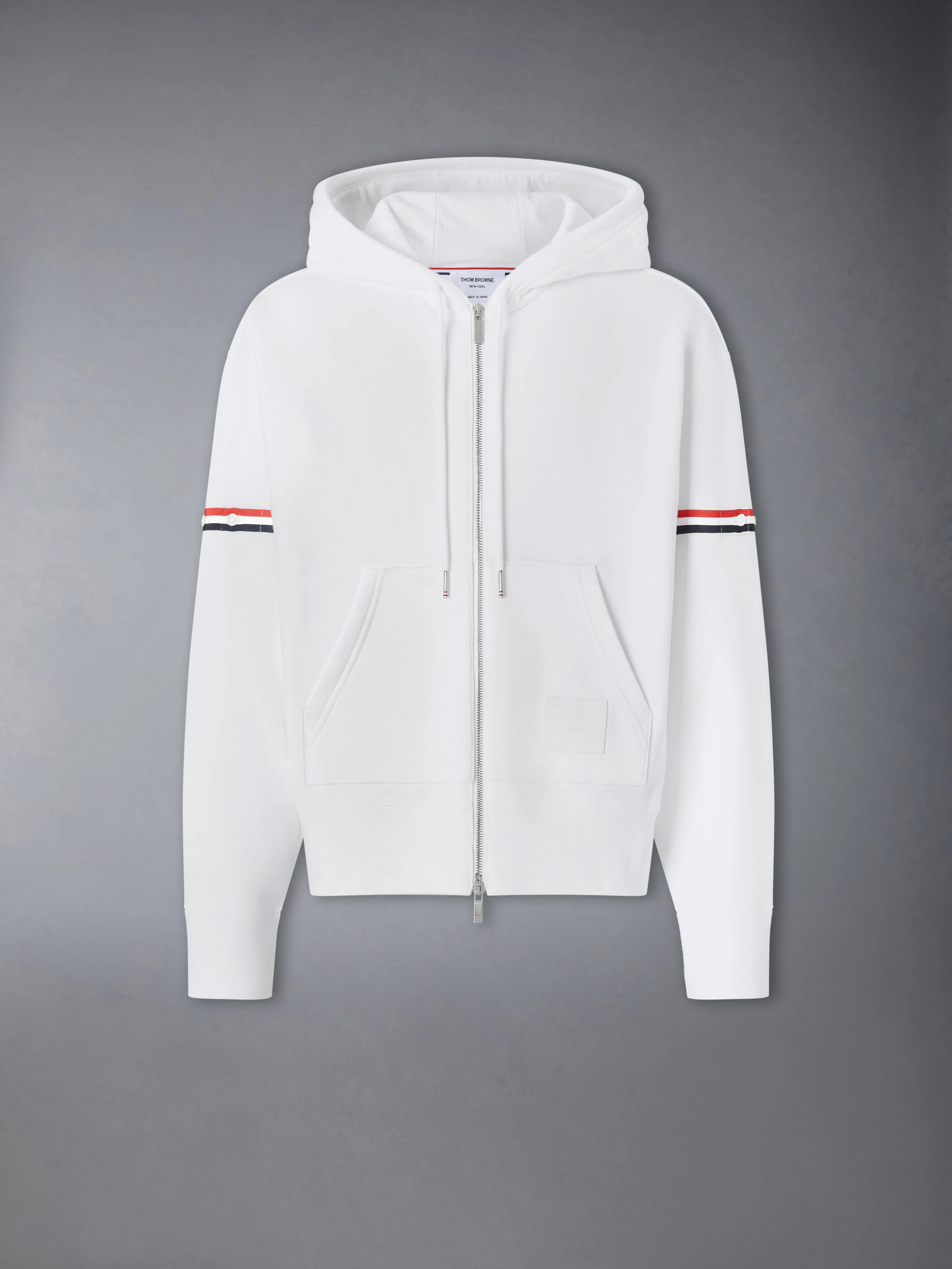LOOPBACK JERSEY ARMBAND RELAXED ZIP UP HOODIE sold by Thom Browne